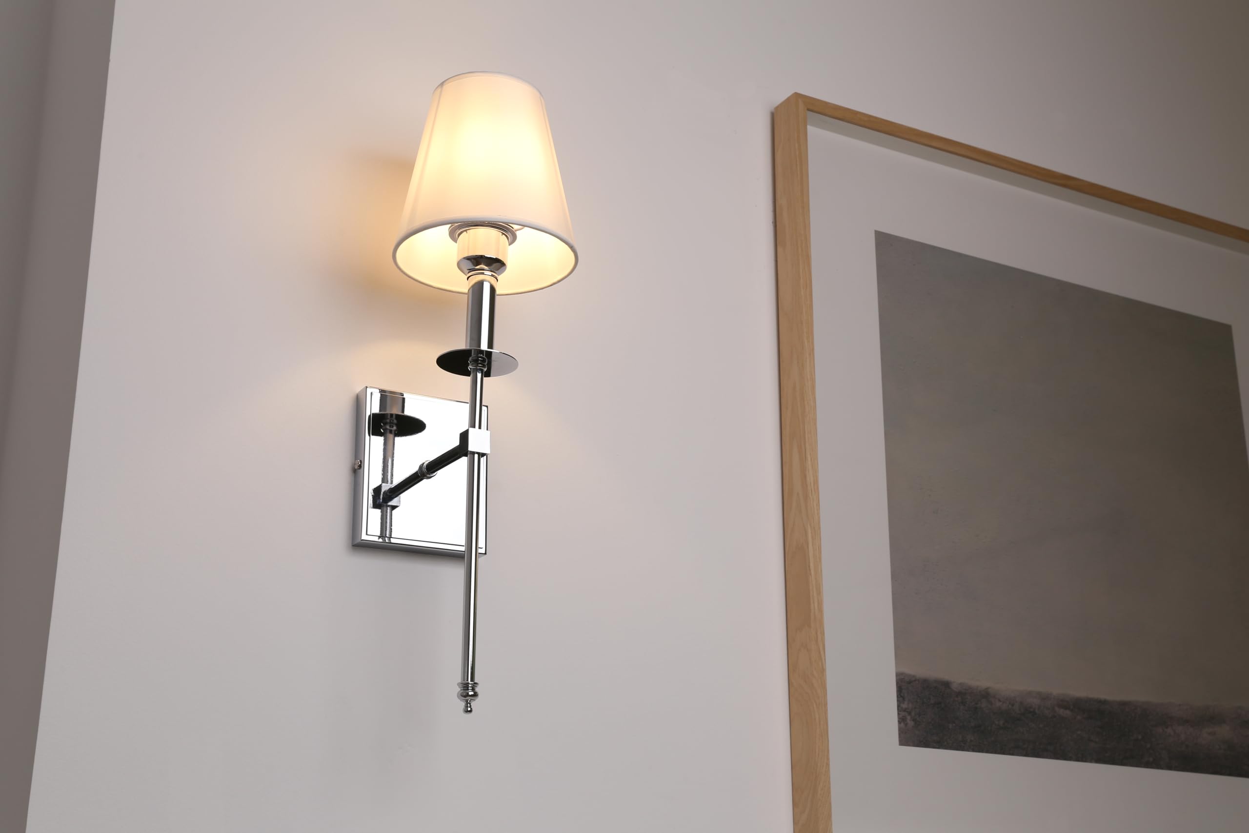 Permo Set Of 2 Classic Rustic Industrial Wall Sconce Lighting Fixture With Flared White Textile Lamp Shade And Chrome Tapered Co