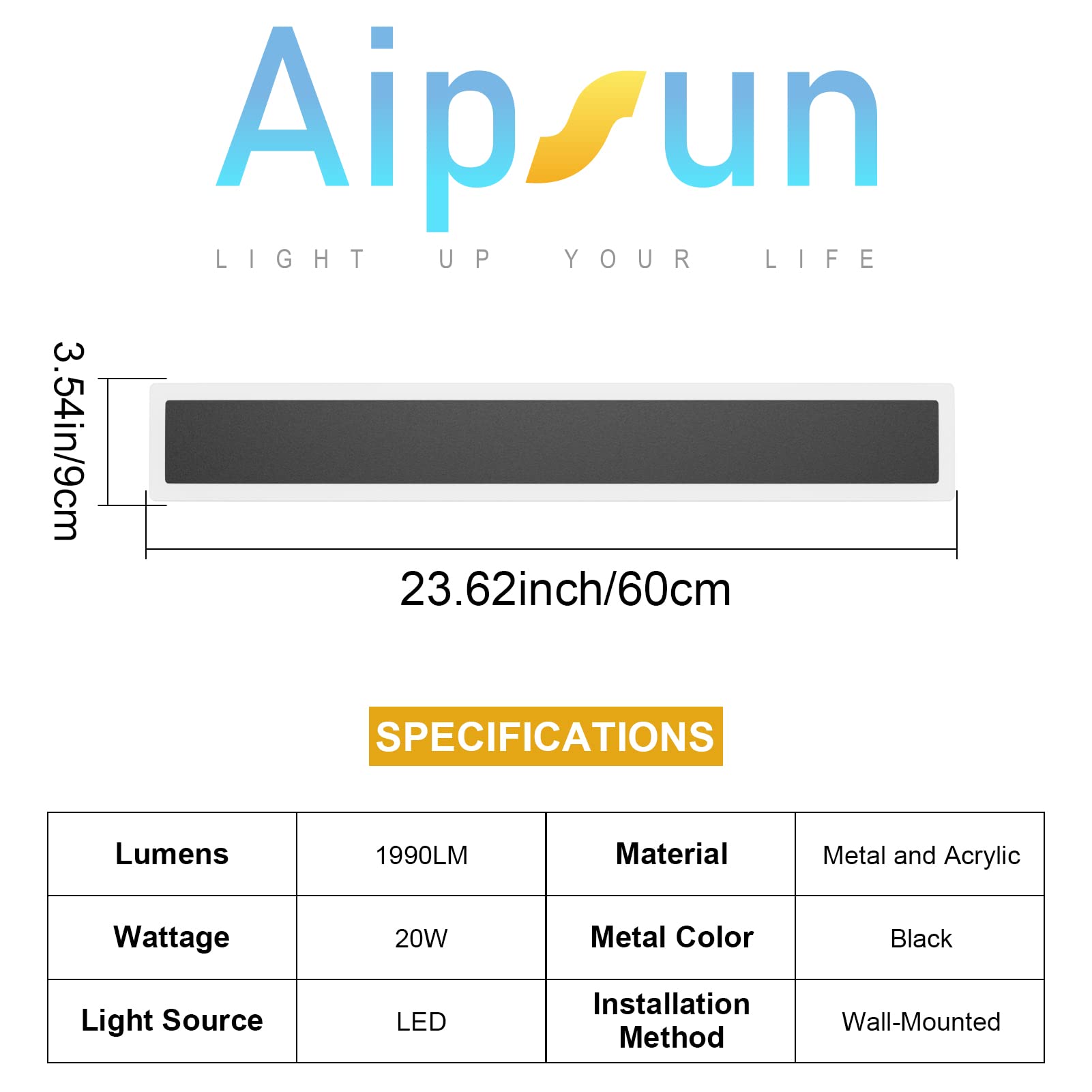 Aipsun Led Outdoor Wall Light Fixtures, Black Exterior Wall Sconces 3000K,23.6Inch Modern Porch Patio Wall Light Fixture For Hou
