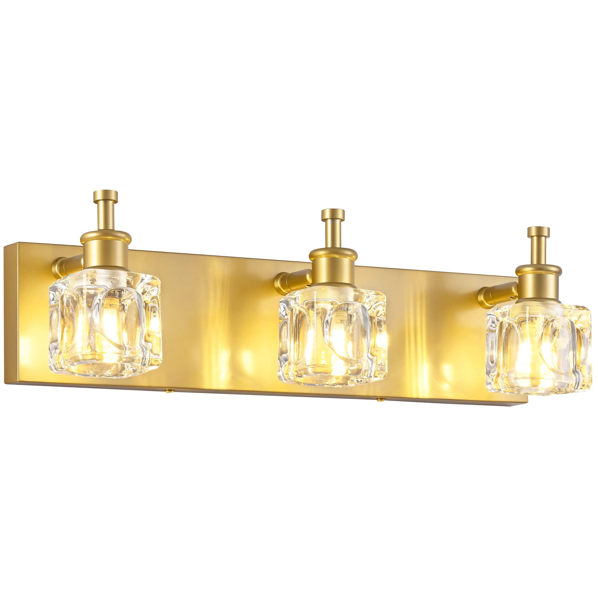 Presde 3-Light Bathroom Vanity Lights, Modern Crystal Gold Fixtures, Gloss Gold Finish, Excludes Bulbs