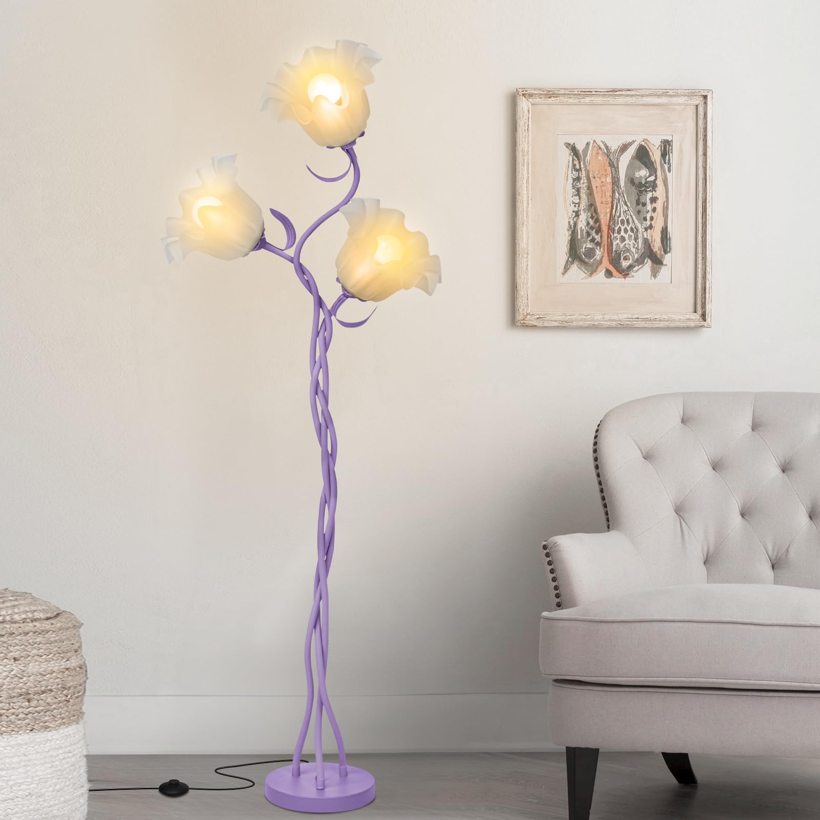 Fuzzbopn Flower Floor Lamp for Living Room, Tall Cute Reading Lamp with Flexible Neck Shaft for Bedroom Decor, Modern Corner Flo