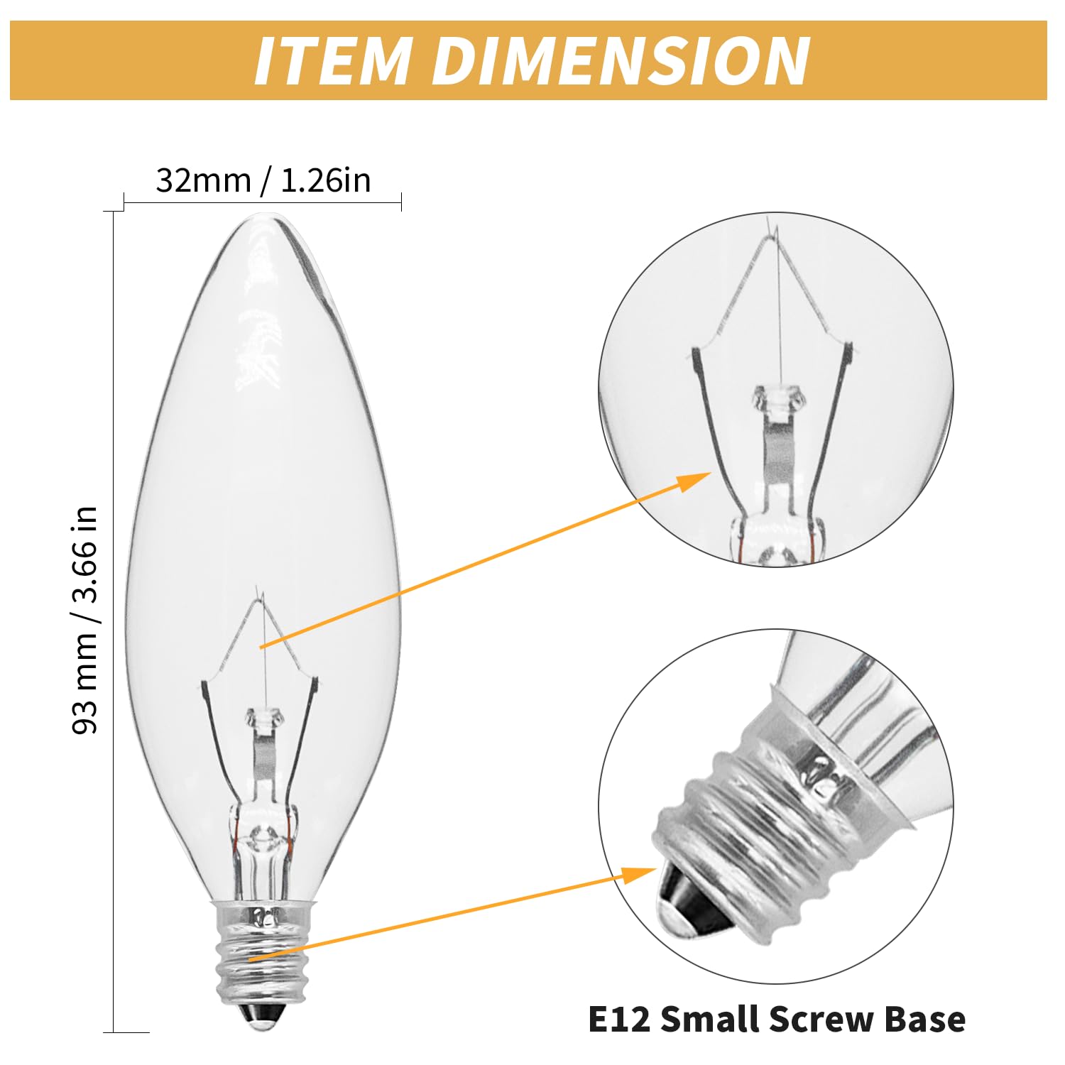 Cylyt 20-Pack E12 Candle Light Bulbs 25W Warm White 2500K, 240 Lumen Dimmable Chandelier Light Bulbs For Ceiling Fan, Pendants O