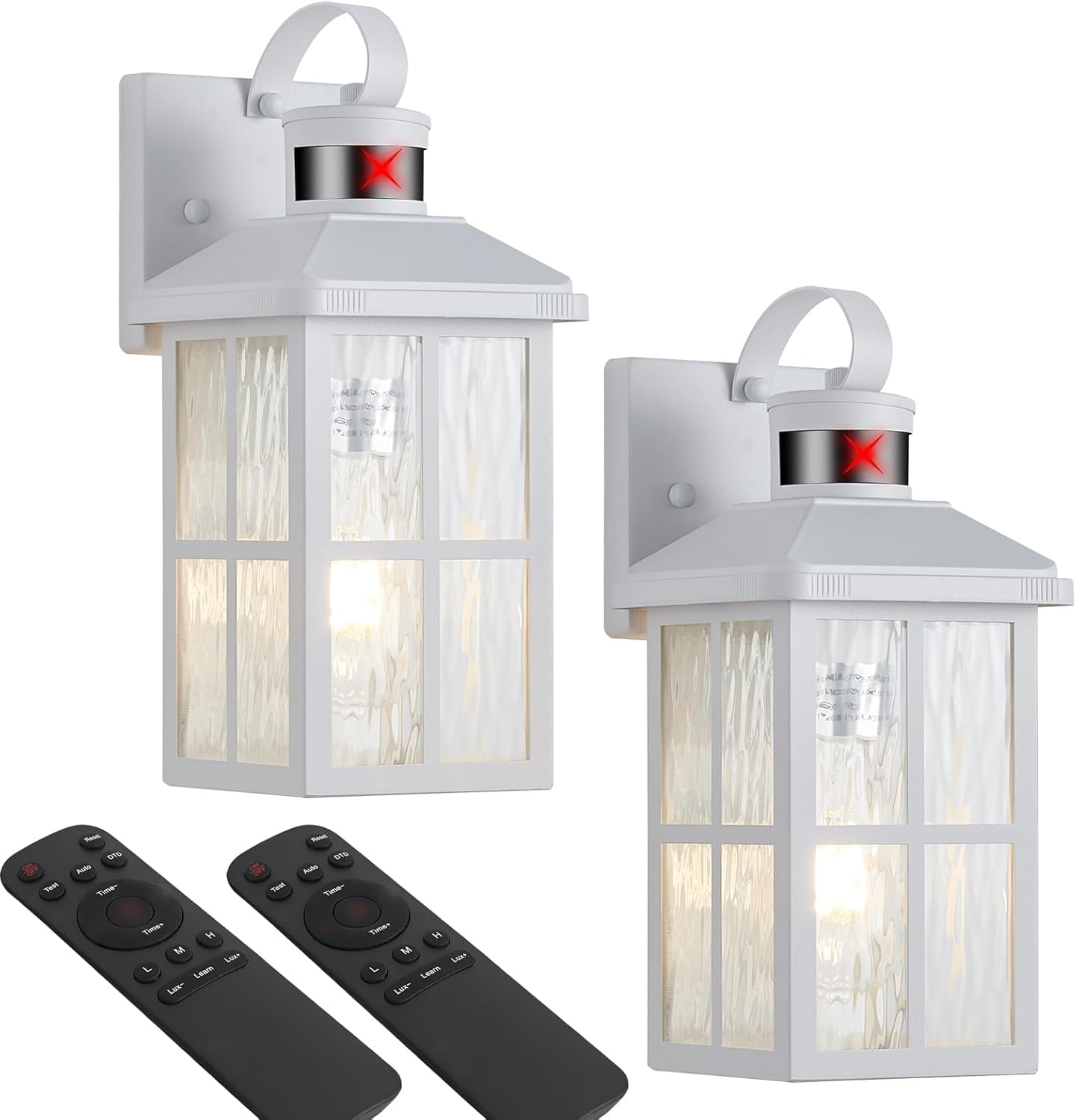 YJXGDIL Outdoor Porch Lights with Remote Control, Motion Sensor, 3 Lighting Modes, Metal, 2 Pack, White RW, Model H2001-2W-RW