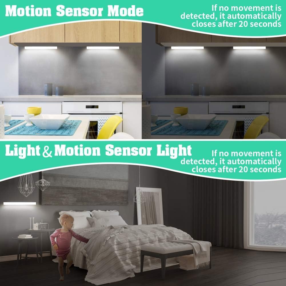 Desunlux Battery Powered Operated Closet Lights Motion Sensored Activated Rechargeable Under Counter Cabinet Lighting Wireless Indoor Magnetic Lights For Closets,Kitchen,Hallway,Wardrobe,Stairs,Pantry