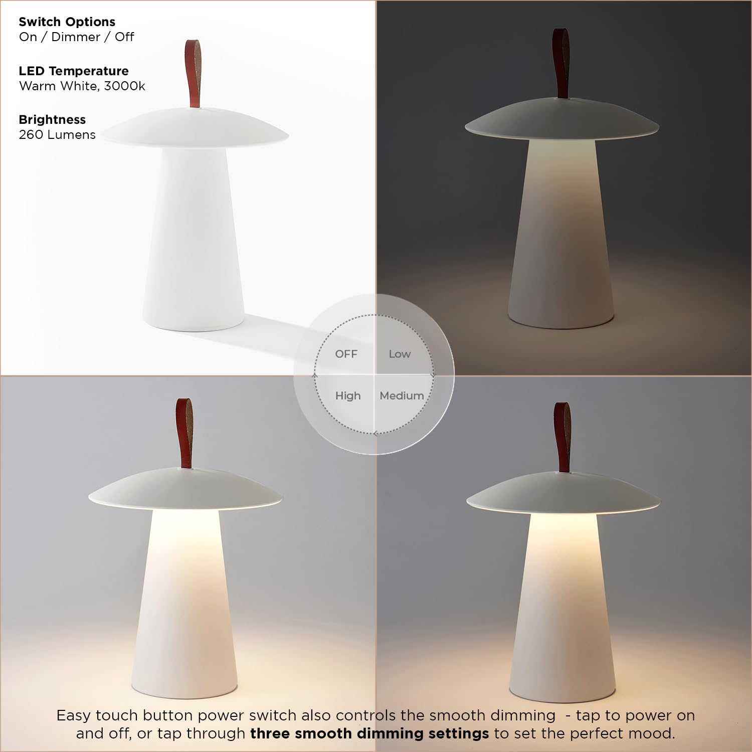 Lamplust Cordless Rechargeable Table Lamps, 12 Inch, Matte White, Dimmable Table Lamp With Usb Port, Touch Control, Weatherproof, Battery Operated Table Lamps For Living Room, Mid Century Modern Lamp
