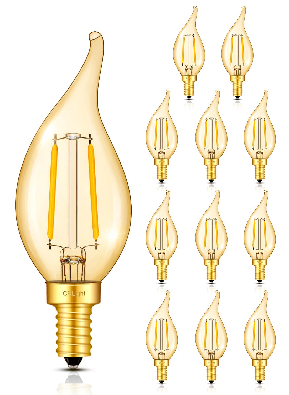 CRLight LED Candelabra Bulb 25W Equivalent 2700K Warm White, 2W LED Chandelier Light Filament Bulbs, E12 Base 250 LM Vintage Edi