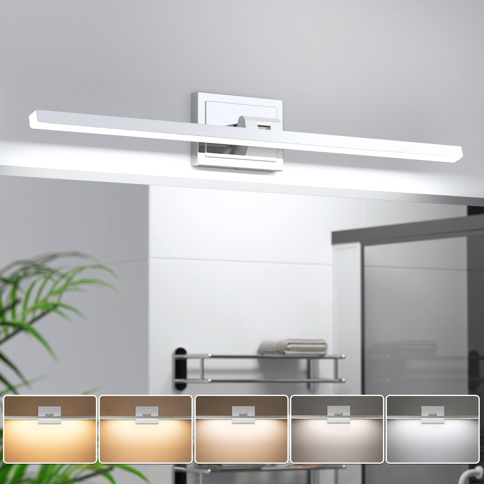 VOLISUN Bathroom Vanity Light Fixture, 31.5 inch, Rotatable, 18W Dimmable LED, Chrome, Model 21322ZM