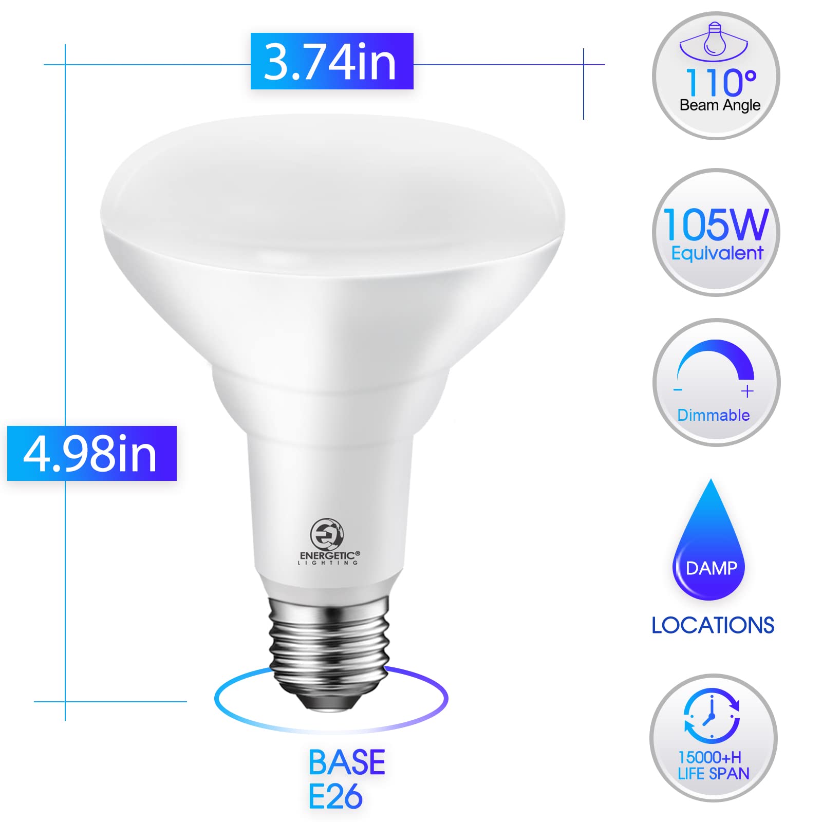 E ENERGETIC LIGHTING BR30 LED Recessed Light Bulbs, 105W Equivalent, 1500LM, Dimmable, 3000K Warm White, 12 Pack