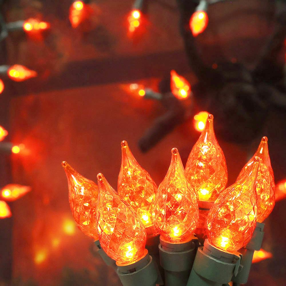 Esolton Halloween Lights Orange Light 70 Led C5 Blubs 120V High-Voltage Plug In Connectable Christmas String Lights For Indoor Outdoor Use Halloween Tree Home Party Thanksgiving