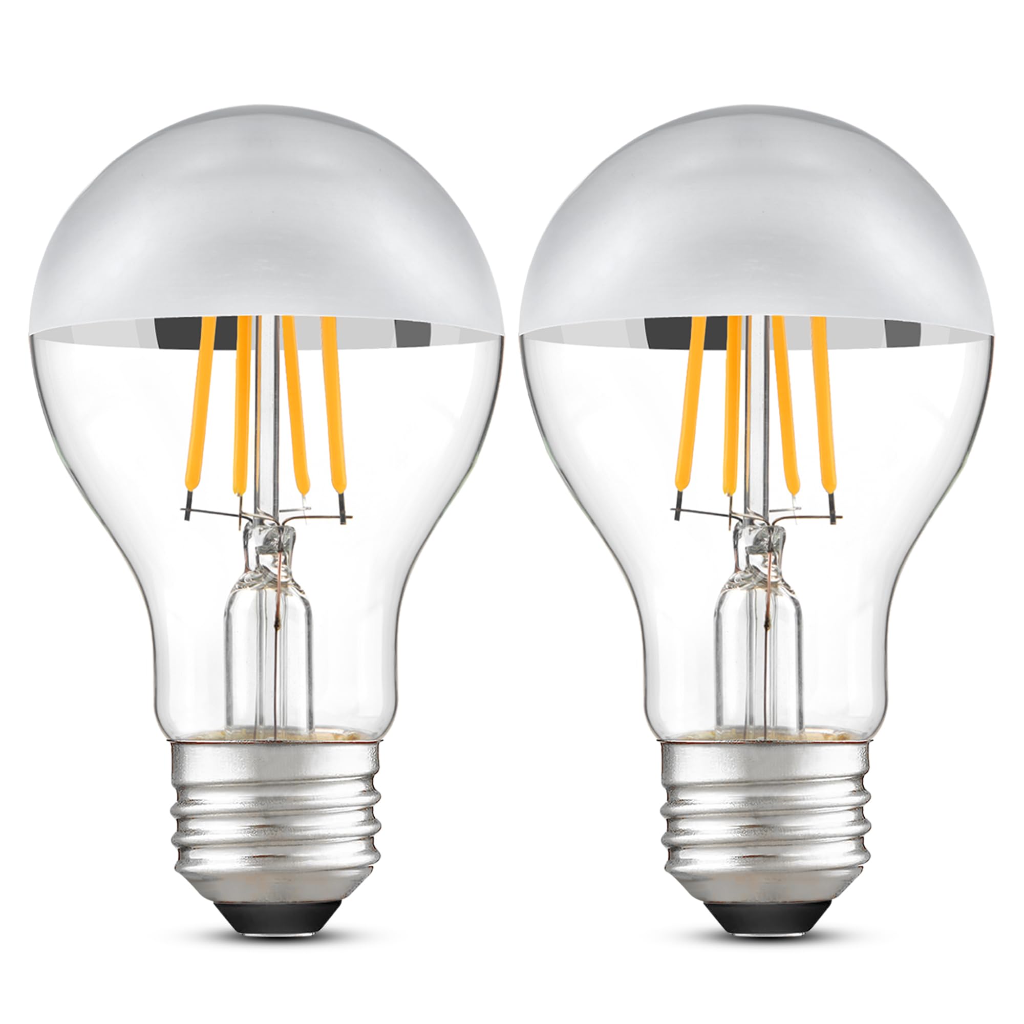 PADMO LUDAZ Dimmable A19 Silver Tipped Light Bulbs, 4W (40W Equivalent), Warm White 2700K, Pack of 2, Glass, 350