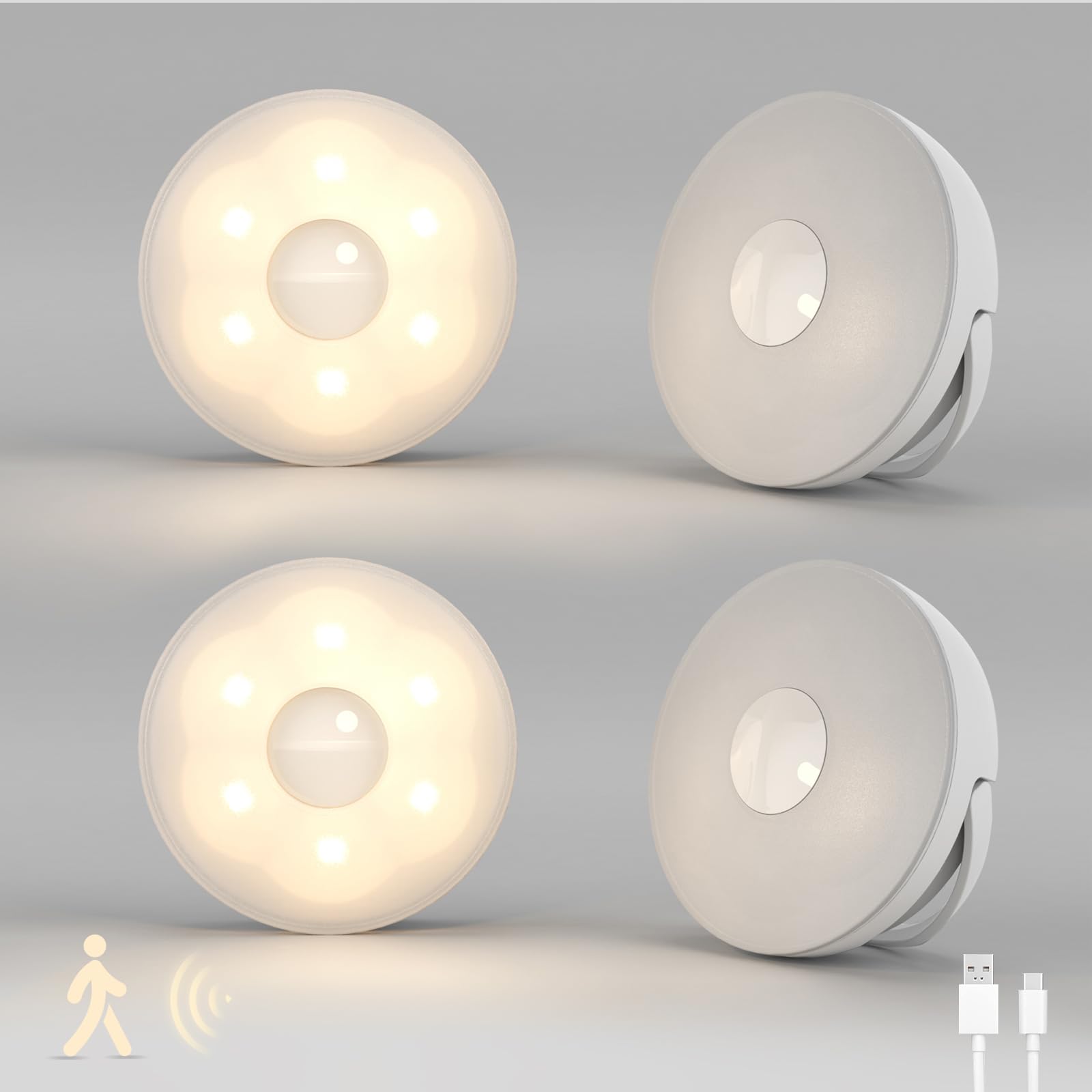 Dawnrise Motion Sensor Night Light with Rechargeable Battery(4 Pack), Magnetic Warm White Night Lights with On-Off-Auto Mode for