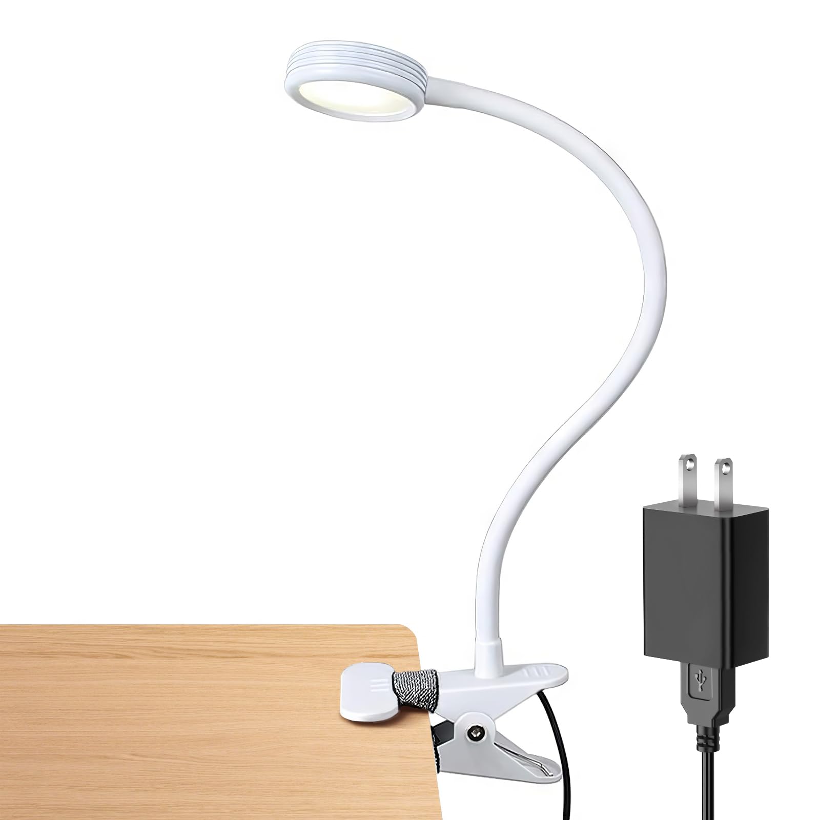 LEPOWER Clip on Light/Reading Light/Book Light Color Changeable/Night Light Clip on for Desk, Bed Headboard and Computers, Adapter Included (White)