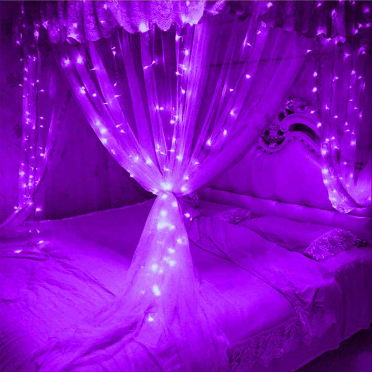 Fullbell Purple Christmas Lights Indoor, 8 Modes Plug In Purple Lights Clear Wire, Purple Christmas Tree Lights For Christmas, T
