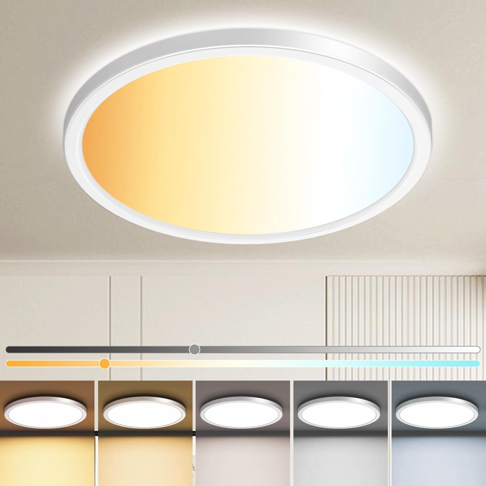 zemty13 inch Ceiling Light Fixture, 3000K/3500K/4000K/5000K/6500K Adjustable LED Flush Mount Ceiling Light, 2400LM 24W Round Fla