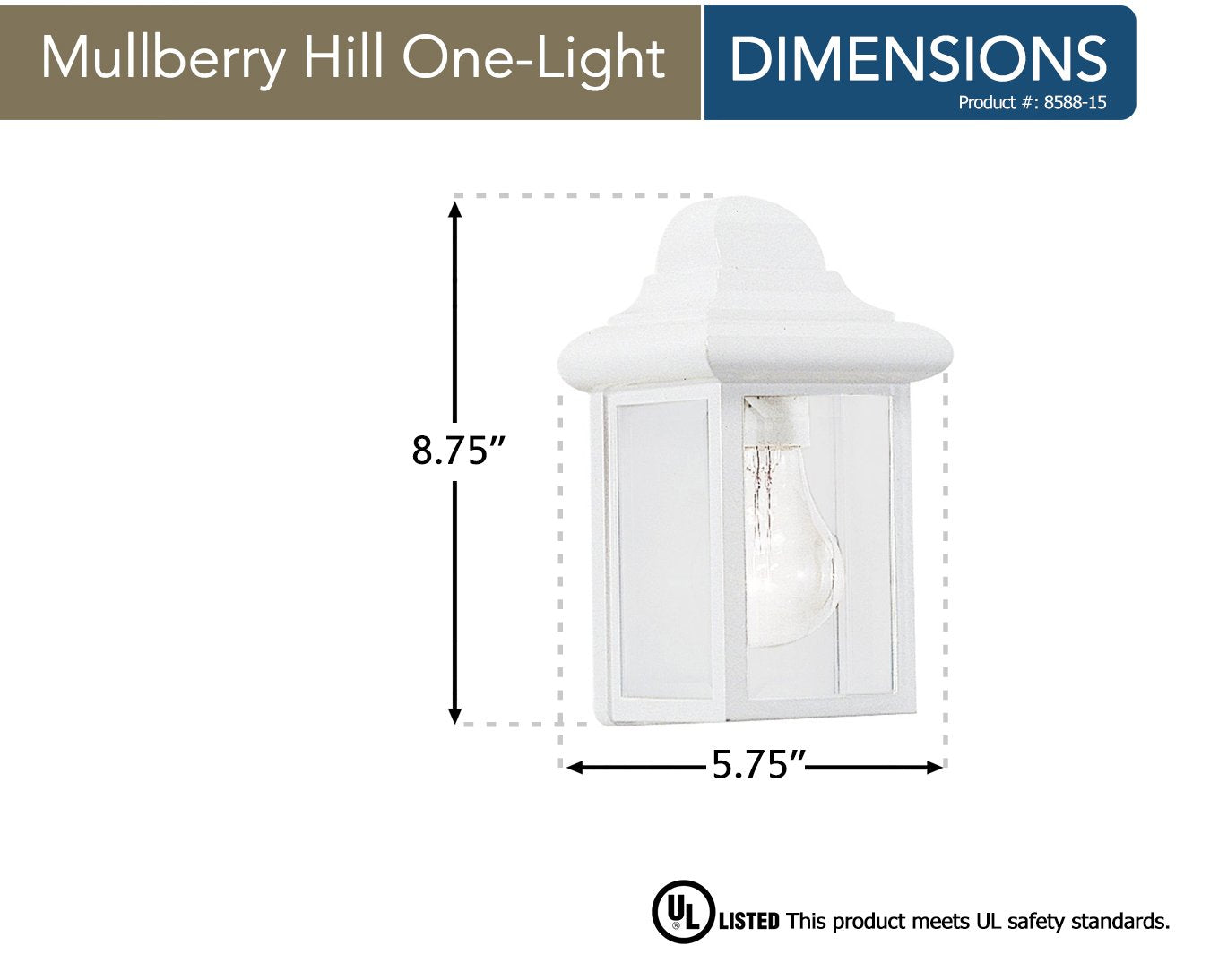 Sea Gull Lighting 8588-15 Mullberry Hill One-Light Outdoor Wall Lantern With Clear Beveled Glass Panels, White Finish