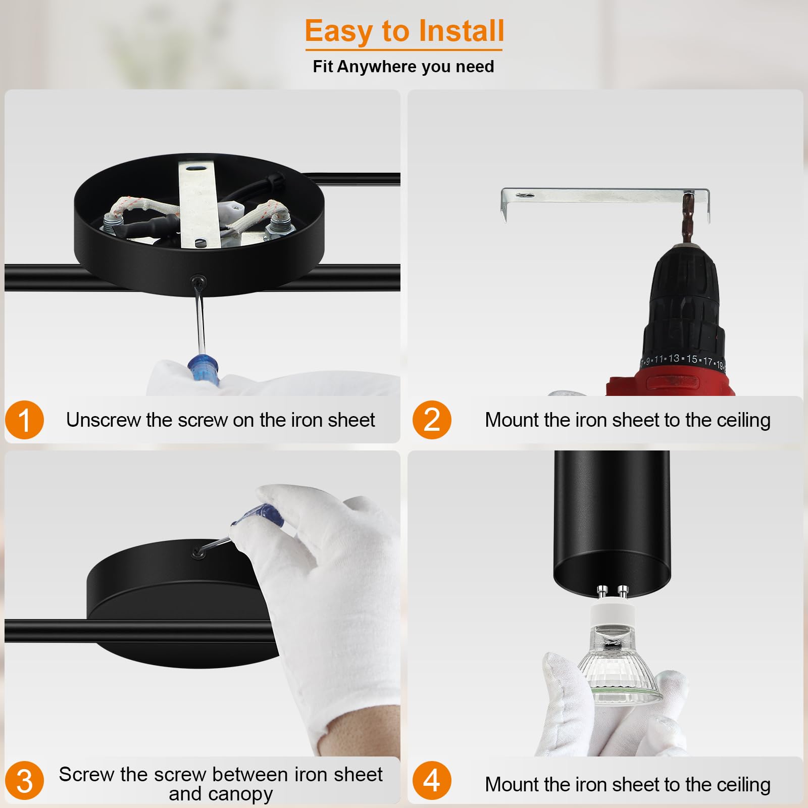 Plug In Track Lighting Led  Track Lighting Fixtures Ceiling  Black 6-Light Kitchen Light Kit  Plug In Wall Light With 14.8Ft Power Cord  Rotatable Ceiling Spotlight For Bedroom(Gu10 Socket  No Bulb)