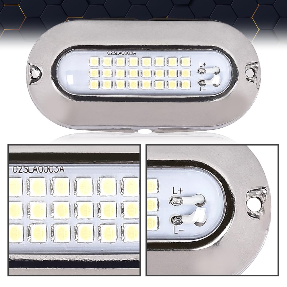 PIT66 LED Pontoon Boat Docking Light, Bright White & Blue, 12V, 2 Pcs, Polycarbonate