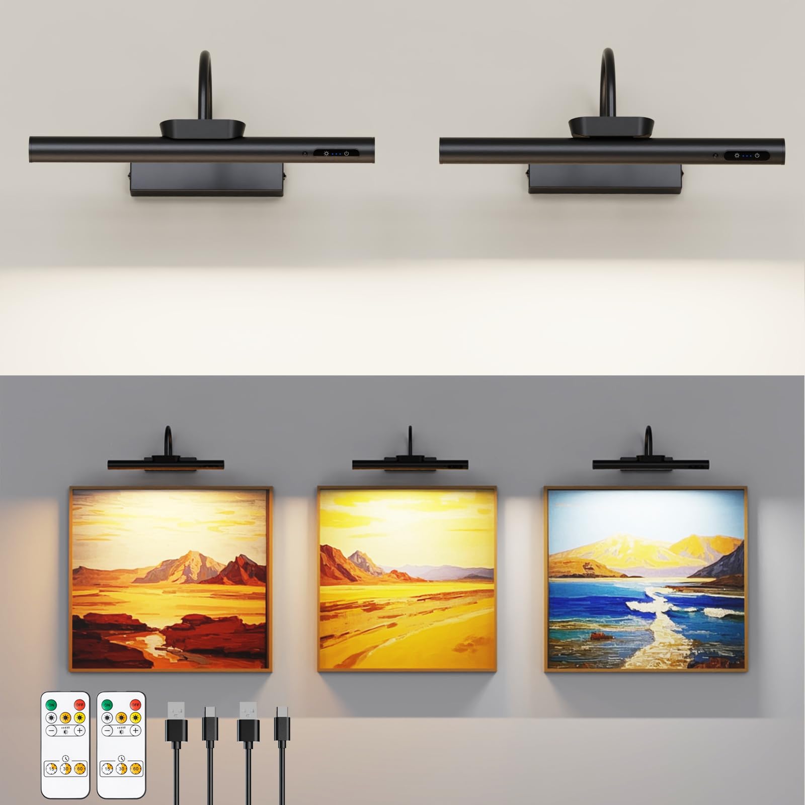 EAYOYAE 13.8inch Battery Operated Wireless Picture Light,Remote Control Painting Display Lights, Rechargeable Wall Lights with T