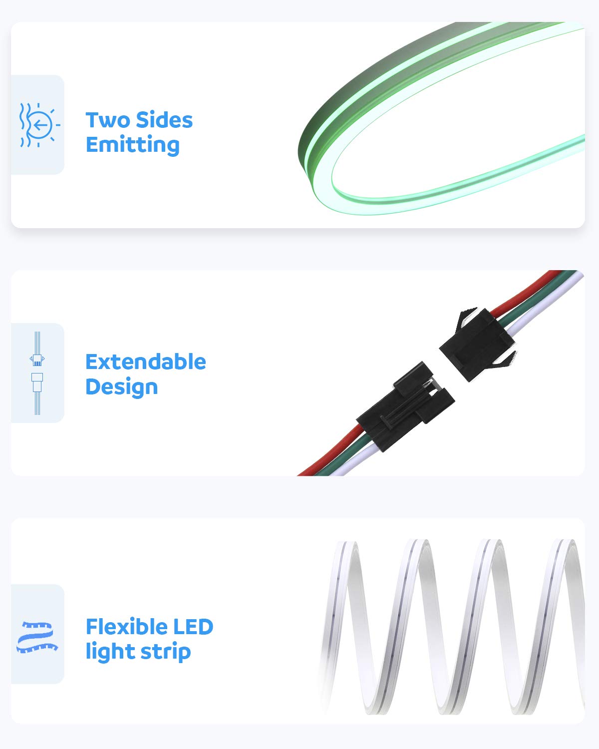 Aclorol LED Neon Rope Lights 16.4FT RGB Dream Color WS2811 Waterproof Flexible Strip for DIY Bedroom Wedding Party - White PCB