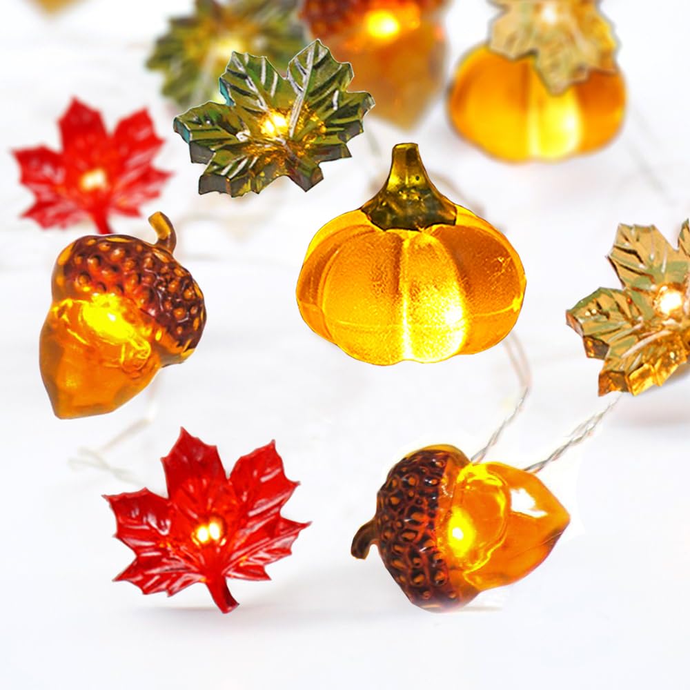 KAiSnova 10FT 30 LED String Lights, Pumpkin Maple Acorn, Battery Operated Fall Decorations for Home and Parties