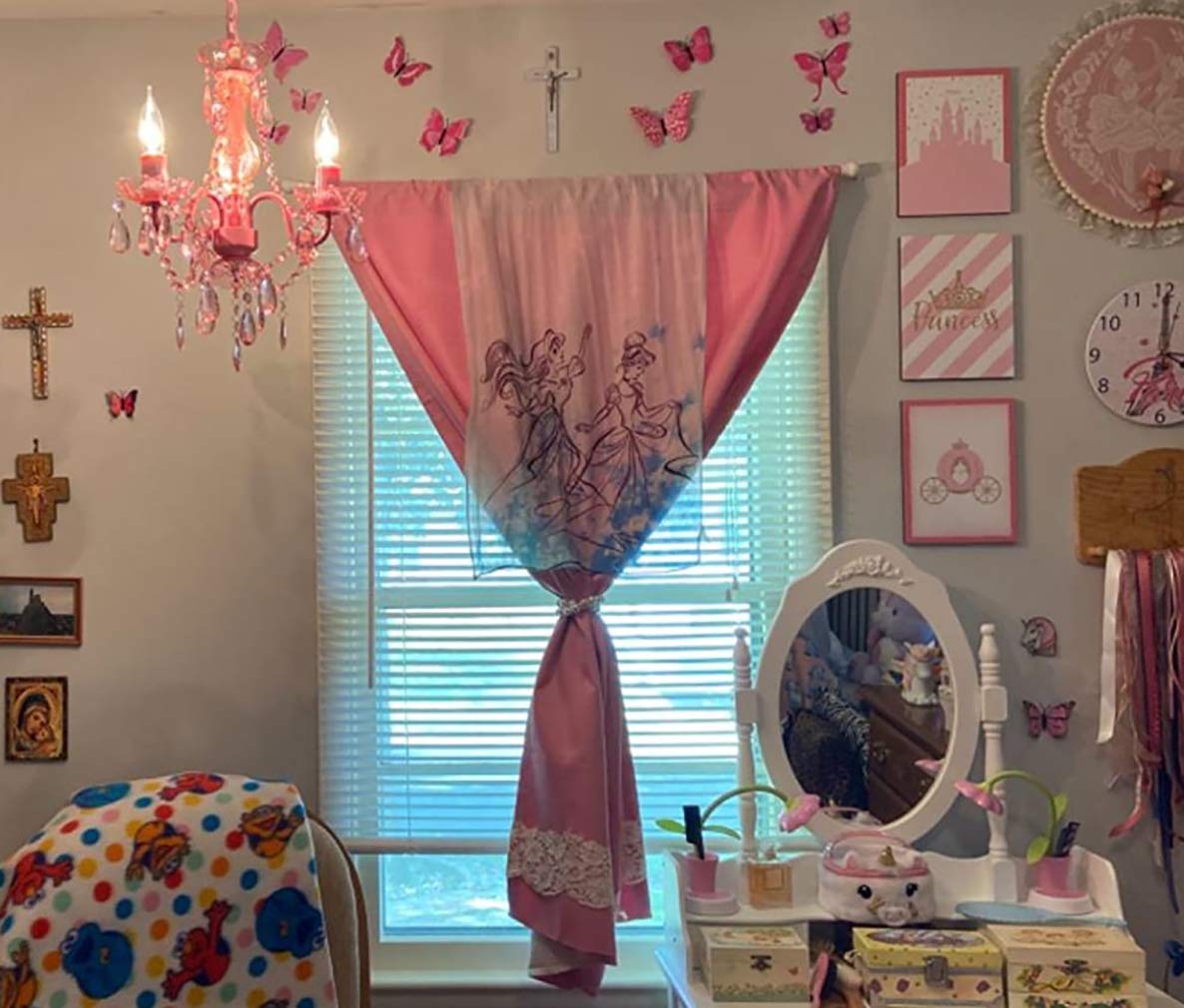 gypsy color 3 Light Plug-in Chandelier, Pink Metal Frame, Acrylic Crystals, Model GYMIPK, H17”xW12”