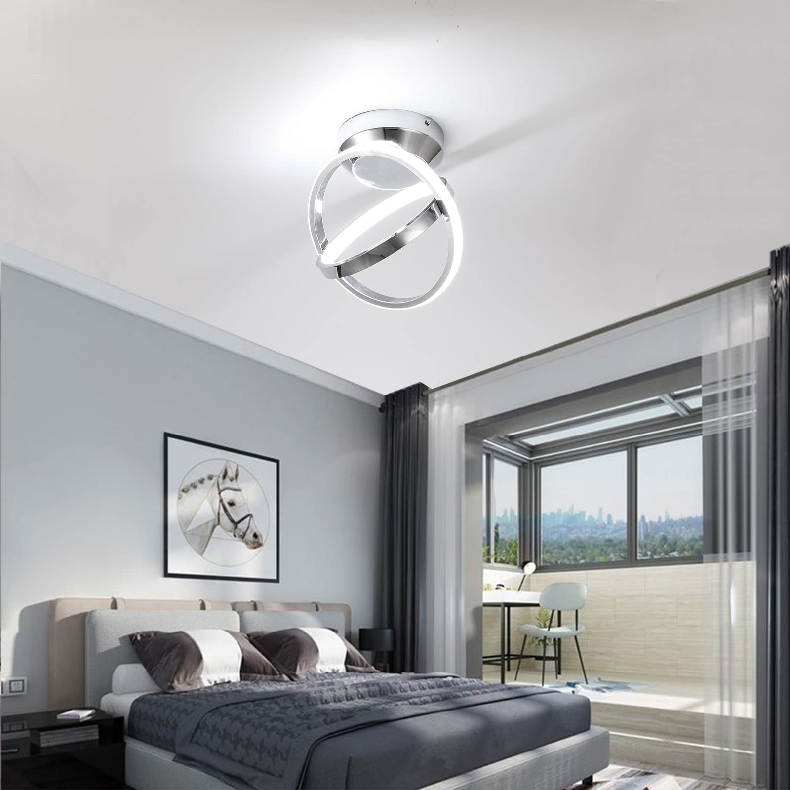 CANEOE Modern LED Ceiling Light Fixture, 30W, Chrome Finish, 6000K, Model CL-JCYXSL-C-US