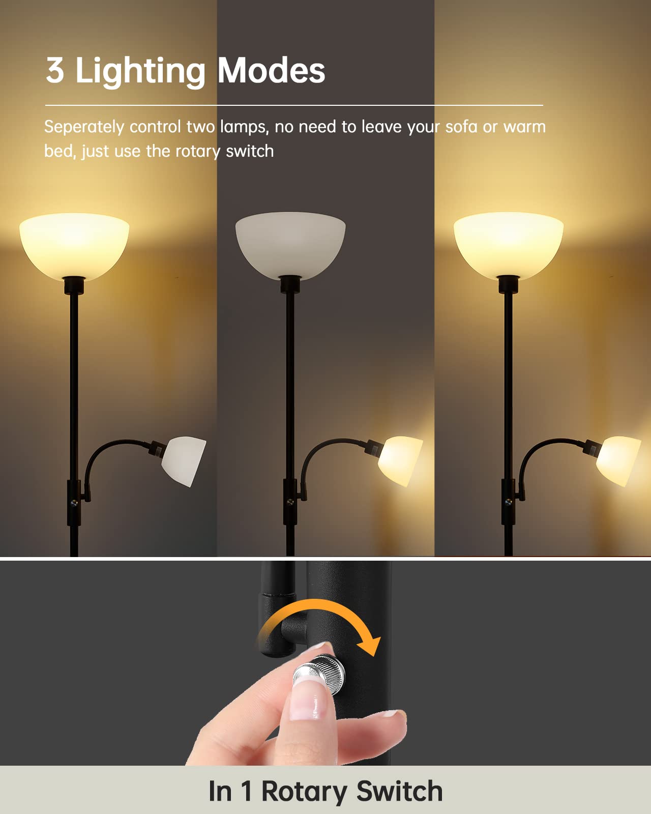 Boostarea Floor Lamps For Living Room, Modern Floor Lamp With Reading Lamp(12W, 4W), Bright Standing Lamp With Bulbs, 70.5'' Tal