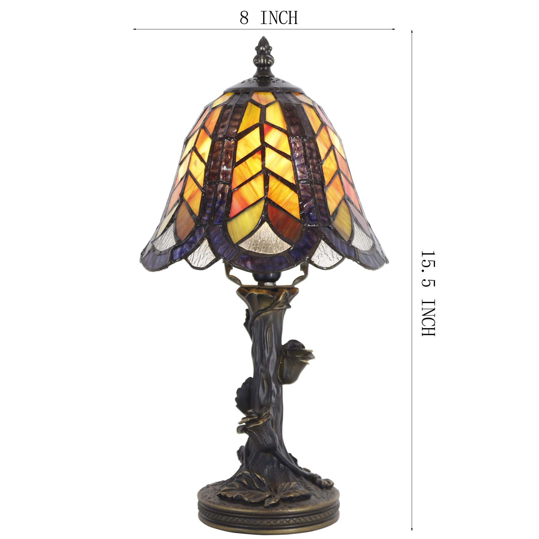 Avivadirect Small Tiffany Lamp Mini Stained Glass Table Lamp Blue Liaison Accent Desk Uplight W6 H13.5 Inch Bronze Resin Base