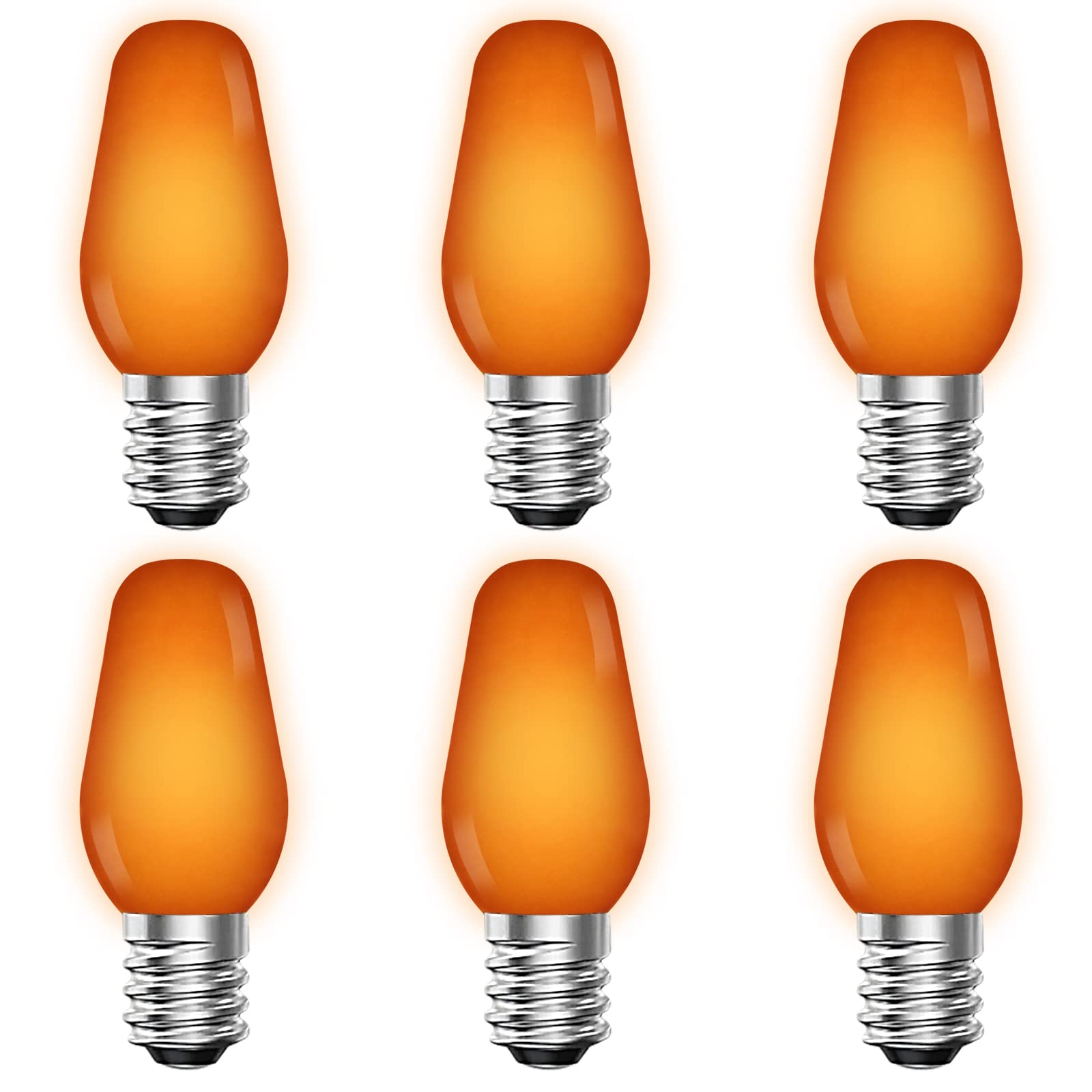LUXRITE C7 LED Orange Replacement Light Bulbs, Shatterproof, E12 Base, 0.5W, Indoor/Outdoor, 6 Count, Model LR21756