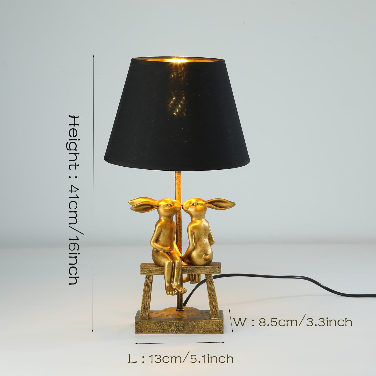 LAZHUG Kissing Bunny Table Lamp, Resin Night Light, Small Black Shade, Energy Efficient Rabbit Design for Bedroom Decor