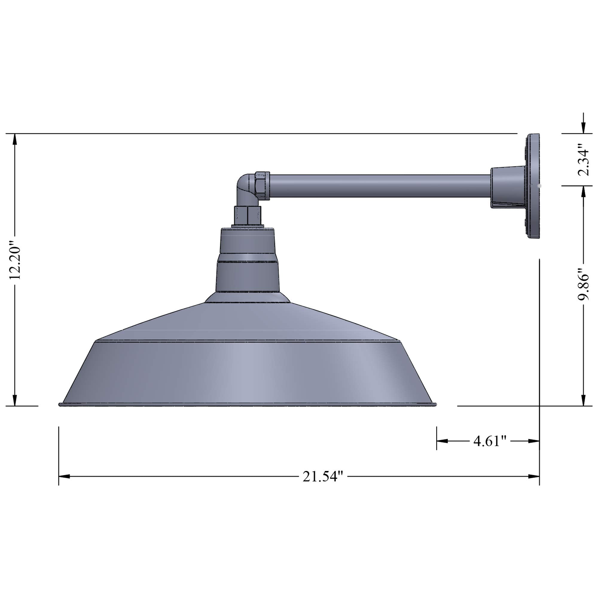 HTM LIGHTING SOLUTIONS Outdoor Gooseneck Barn Light Fixture, 17in. Shade, Satin Black, Alloy Steel, UL Listed, 13in. Extension Arm