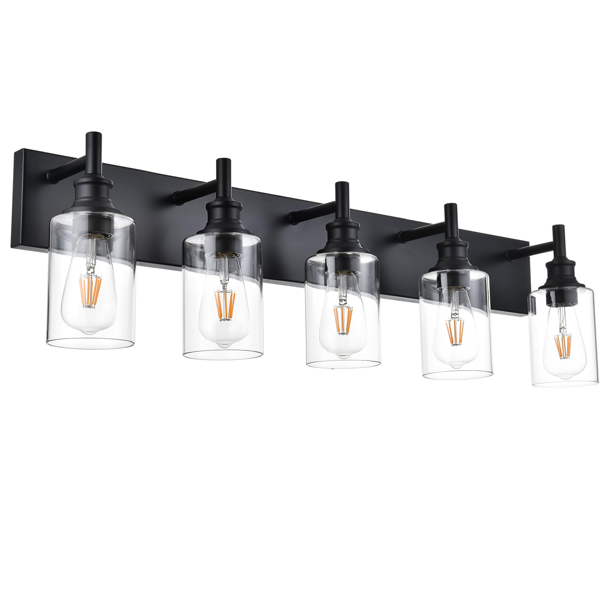Wanluce 5 Light Bathroom Vanity Light Matte Black Bathroom Lighting Fixture Over Mirror with Clear Glass Vanity Lights for Bathr