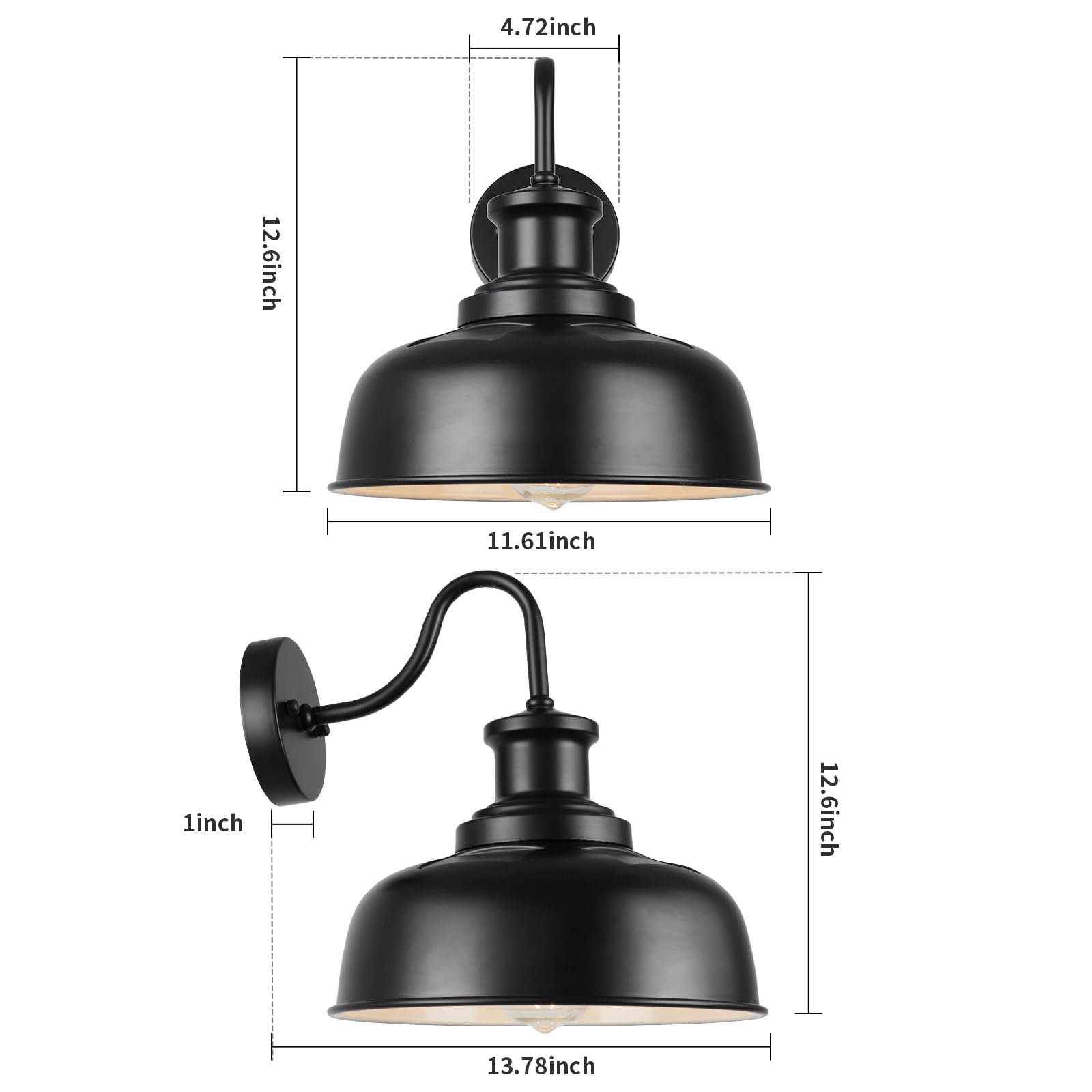 Diyel Solar Barn Lights For Outside  Gooseneck Outdoor Wall Lights Solar Powered  Farmhouse Exterior Wall Sconces  Industrial Exterior Lighting Fixture  Rustic Lantern For Garage  Barn  Shed Rzsr007-2