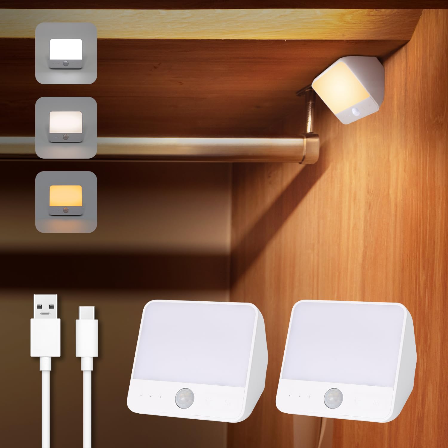 Motion Sensor Light Indoor Rechargeable, Battery Night Light 2000mAh, Motion Activated Night Lights Stick on 2 Pack, Dimmable St