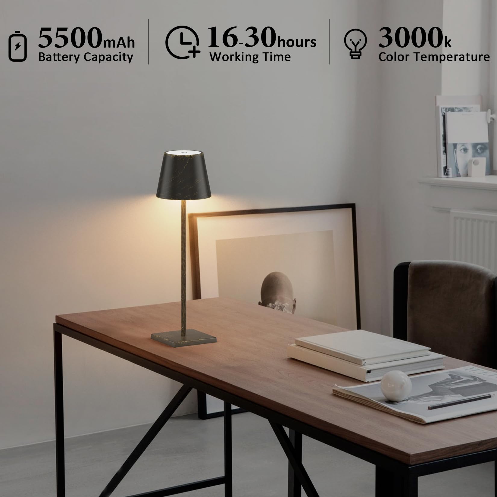 2-Pack Rechargeable Table Lamps Led Cordless Table Lamp 3W 5500Mah Battery Operated Table Light Stepless Dimmable Portable Table