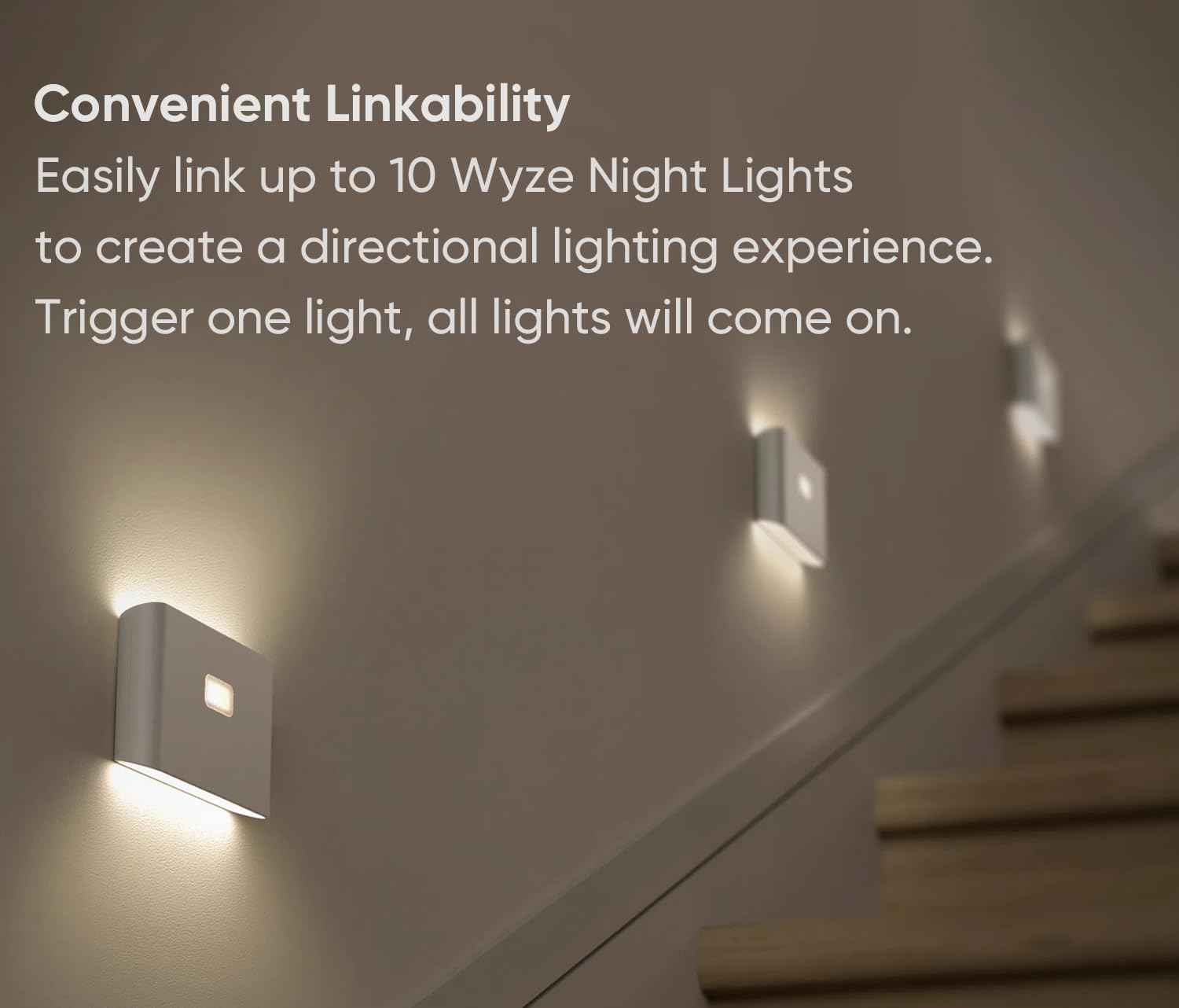 Wyze Lifestyle Rechargeable Night Lights With Dusk To Dawn & Motion Sensors, Warm & Soft White Stair Lights For Bathroom, Hallwa