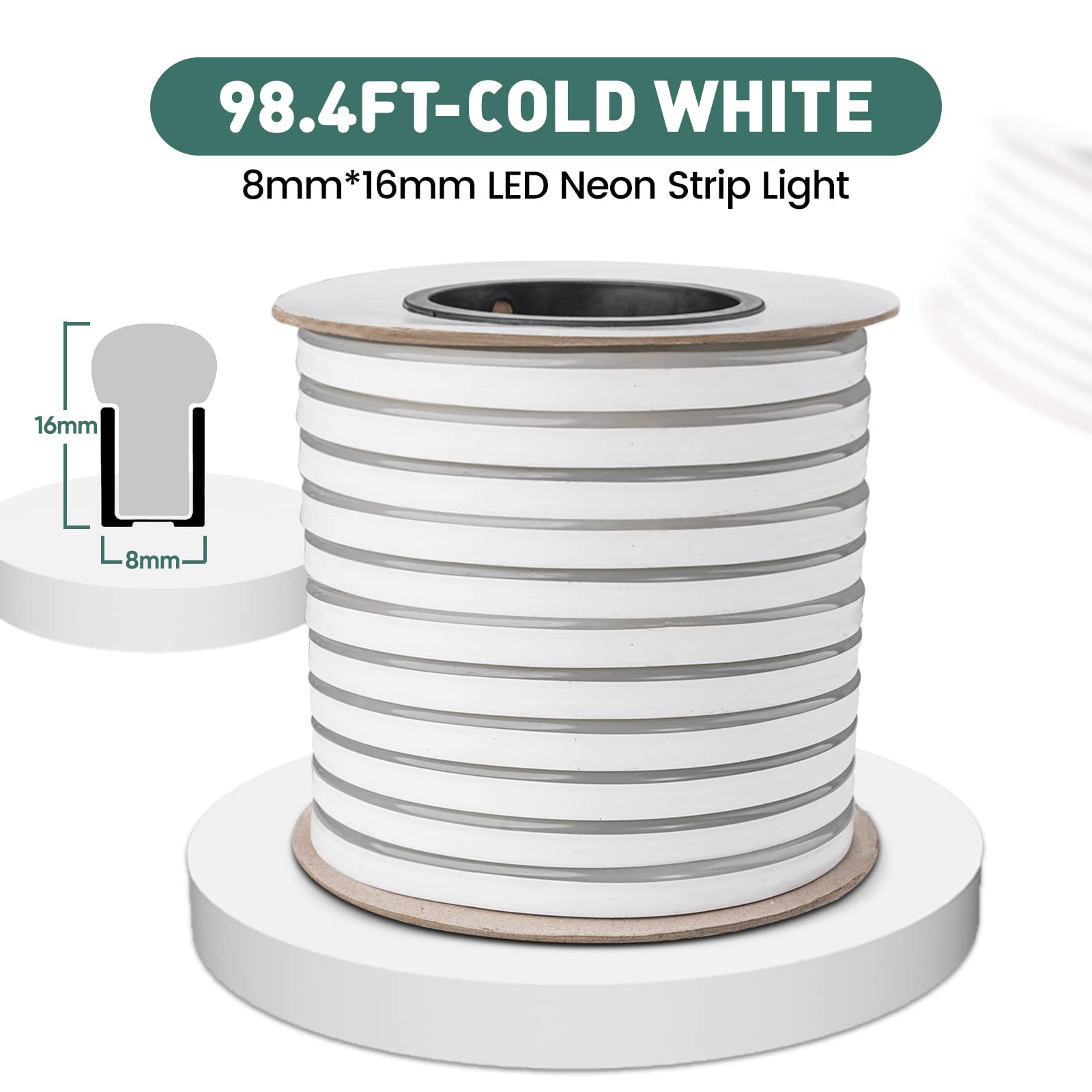 Gzbtech Flexible Led Neon Rope Lights 100Ft Ac 110-120V Waterproof Strip Light  120 Leds/M Cuttable Connectable Neon Lighting For Indoor Outdoor Home Decor/Commercial Building Use-Cold White 30M