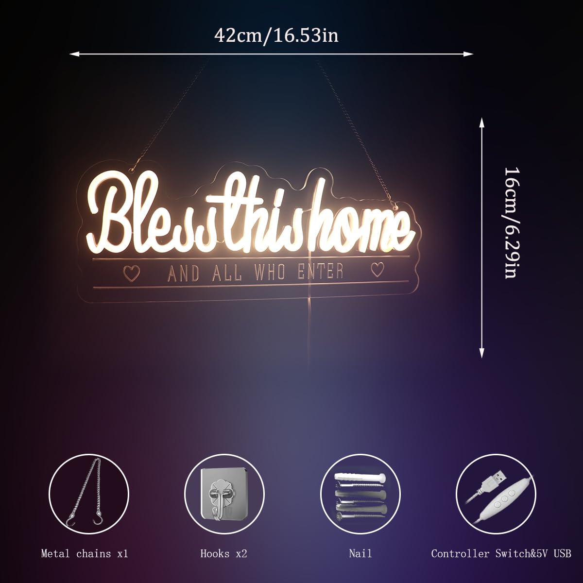 Bless This Home And All Who Enter Neon Sign  Positive Quotes Decorative Neon Lights For Home Room Wall Decor Neon Light Sign  Christmas Birthday Thanksgiving Gift