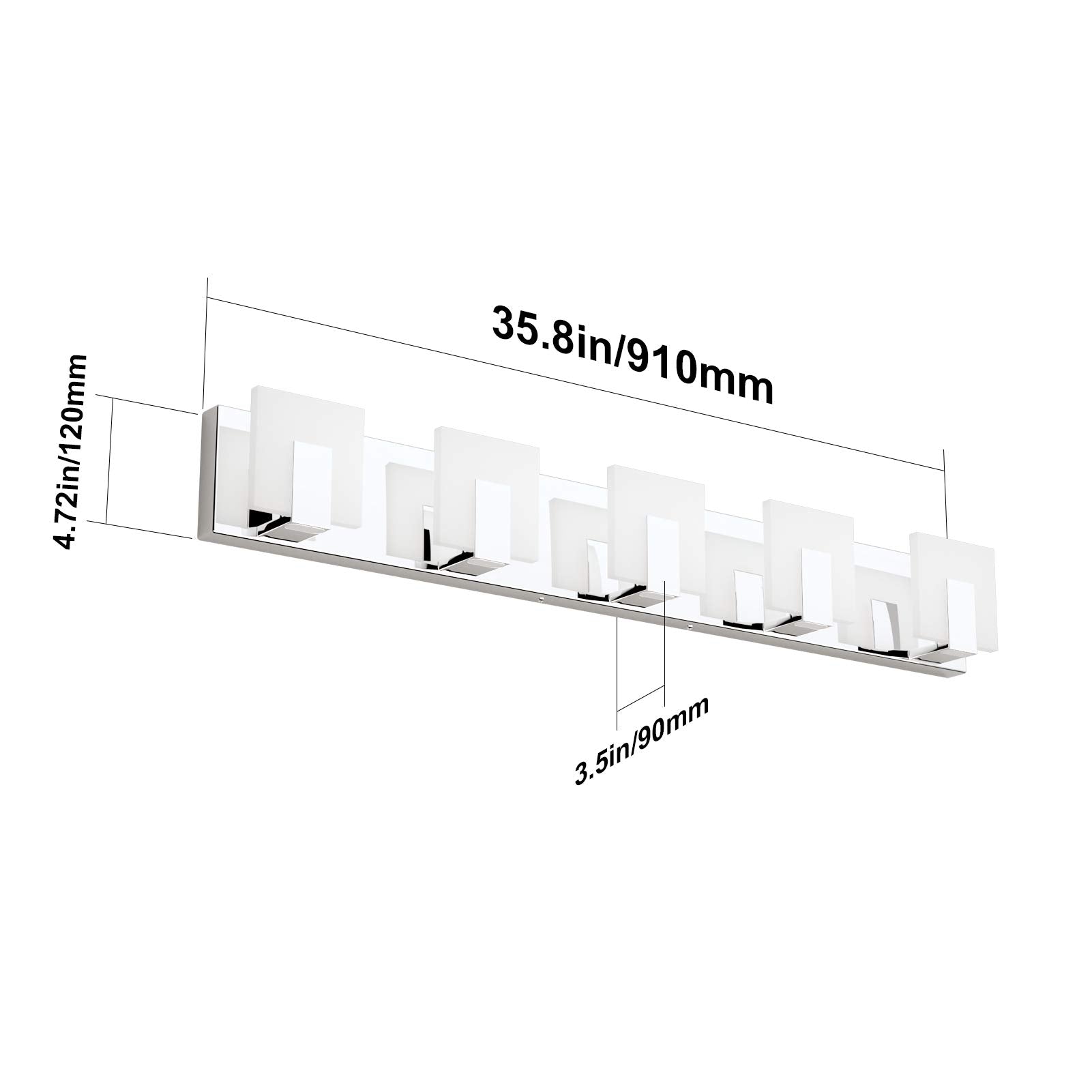 Aipsun Dimmable 5 Lights LED Bathroom Vanity Light Fixture - Chrome Stainless Steel, Model Ca-1105-5T-D, Over Mirror Lighting
