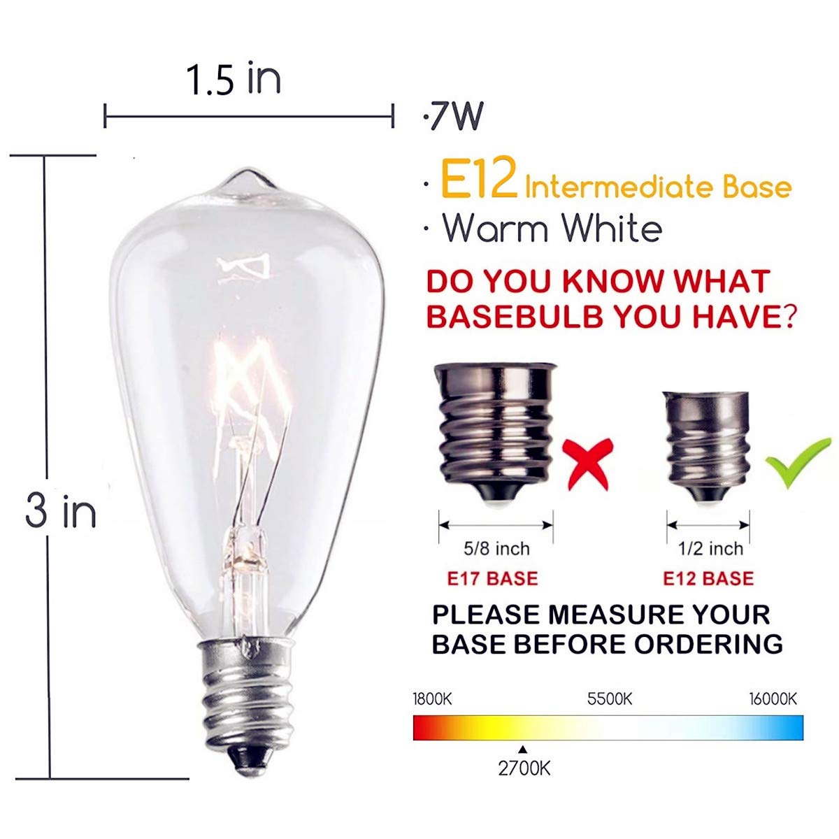 Sunsgne 10-Pack Edison Replacement Light Bulbs, 7-Watt E12/C7 Candelabra Base St38 Replacement Clear Glass Light Bulbs For Outdo