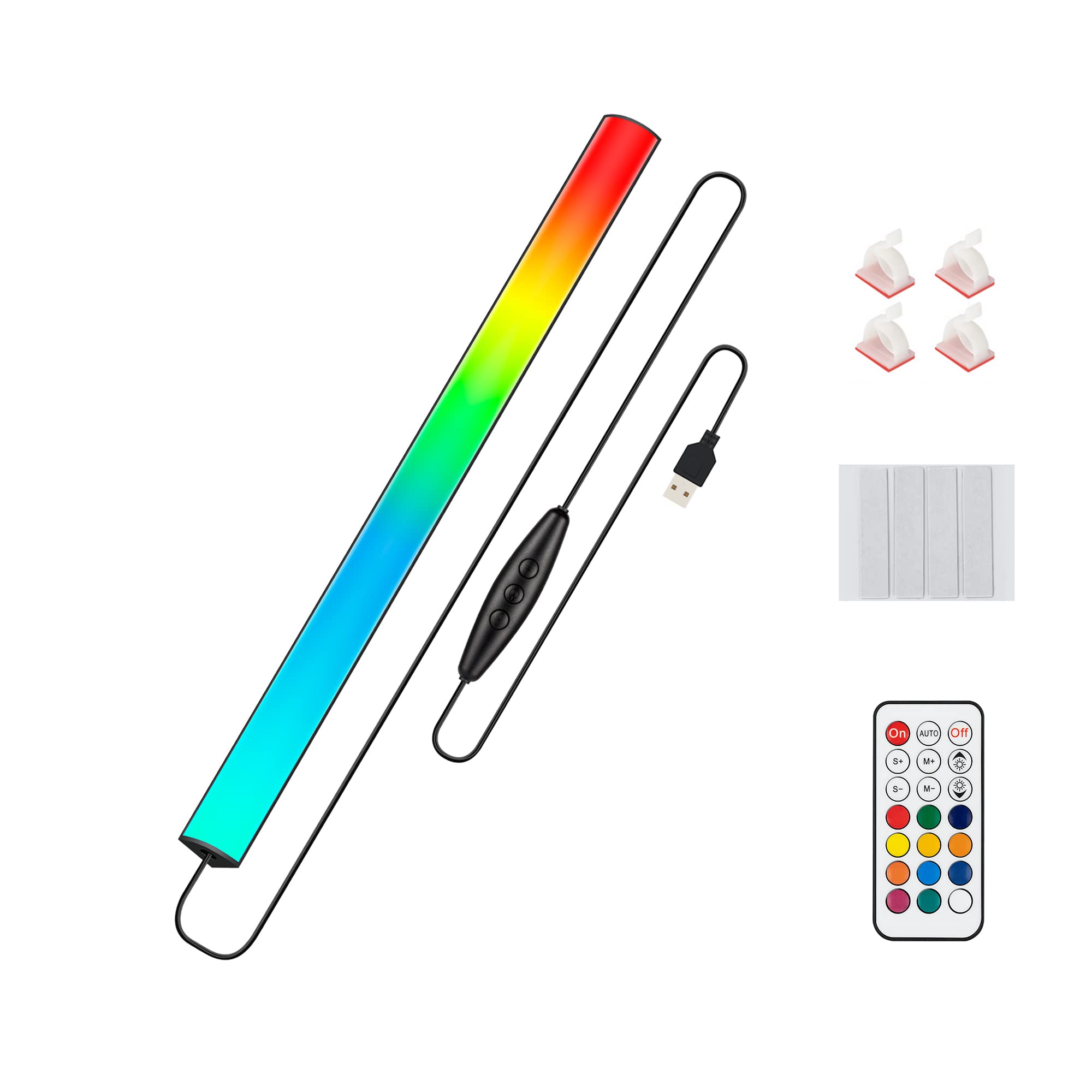 JUSJUBR Under Monitor RGB Light Bar, LED Desk Light, 12 Inch, Aluminum, Black, USB Powered, 353 Color Modes, Wireless Remote