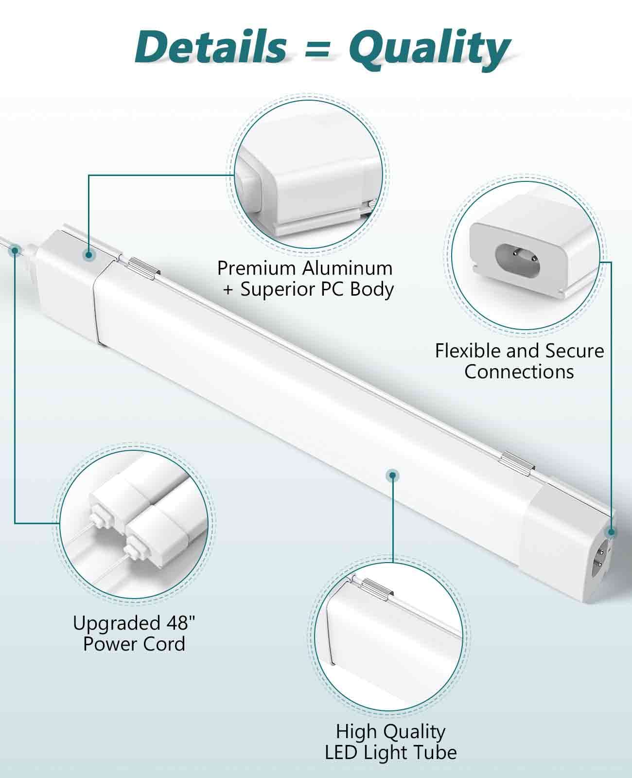 WNSNOU LED Shop Light, Waterproof Linkable Tube Light, 16W 1700LM, 1.4FT, White, 2PCS,well-designed Aluminum & Superior PC