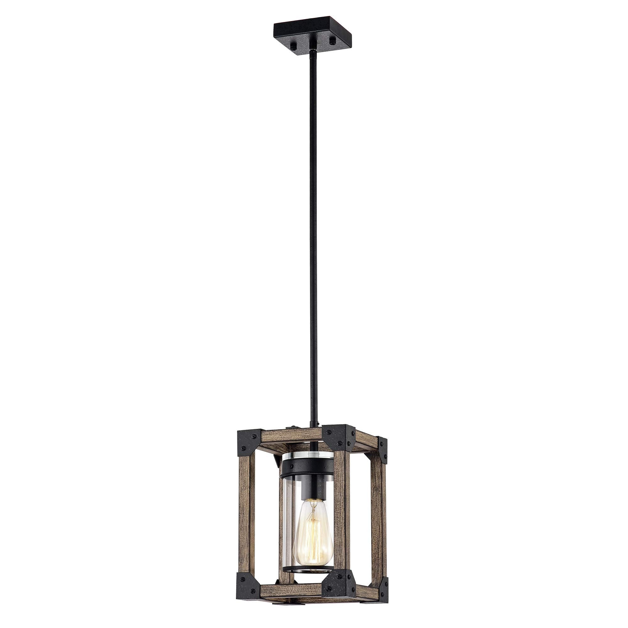 Warehouse of Tiffany HM217A/1FWG Kobe 7 Inch with 1 Forged Black and Imitation Wood Grain Light Pendant, Brown