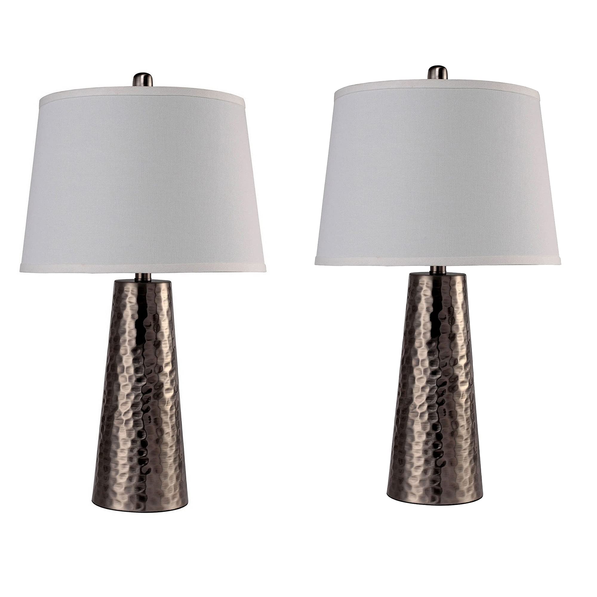 Benzara Table Lamp, Hammered Metal Base, Bronze & White, Model BM241946