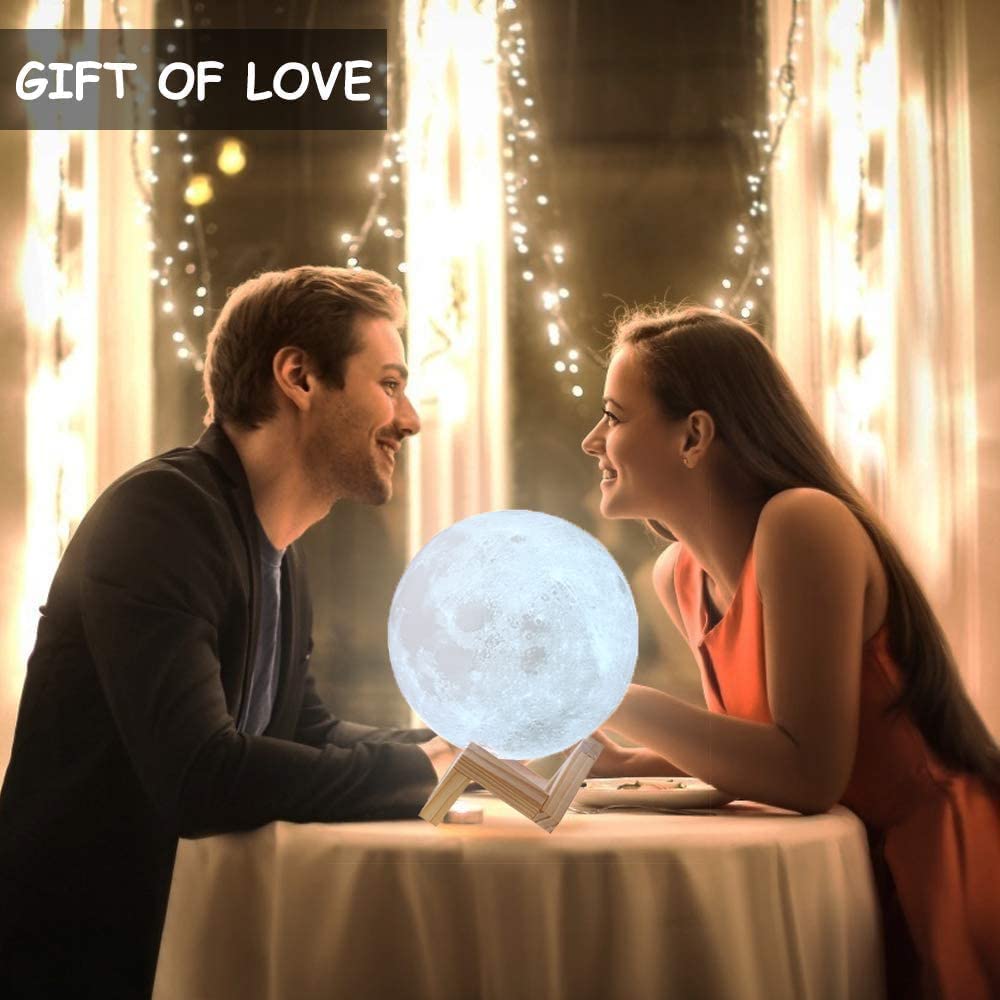 RMFSH Moon Lamp with Text- Moon Night Light for Adults Kids Baby Wooden Stand Remote Touch Control and USB Rechargeable 16 LED C