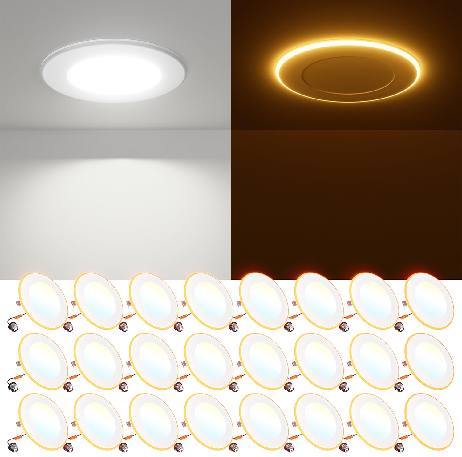 FREELICHT 24 Pack 4 Inch LED Can Lights, 5CCT Selectable, Dimmable, ETL & FCC Certified, Polyamide Fibre, Night Light, Model D