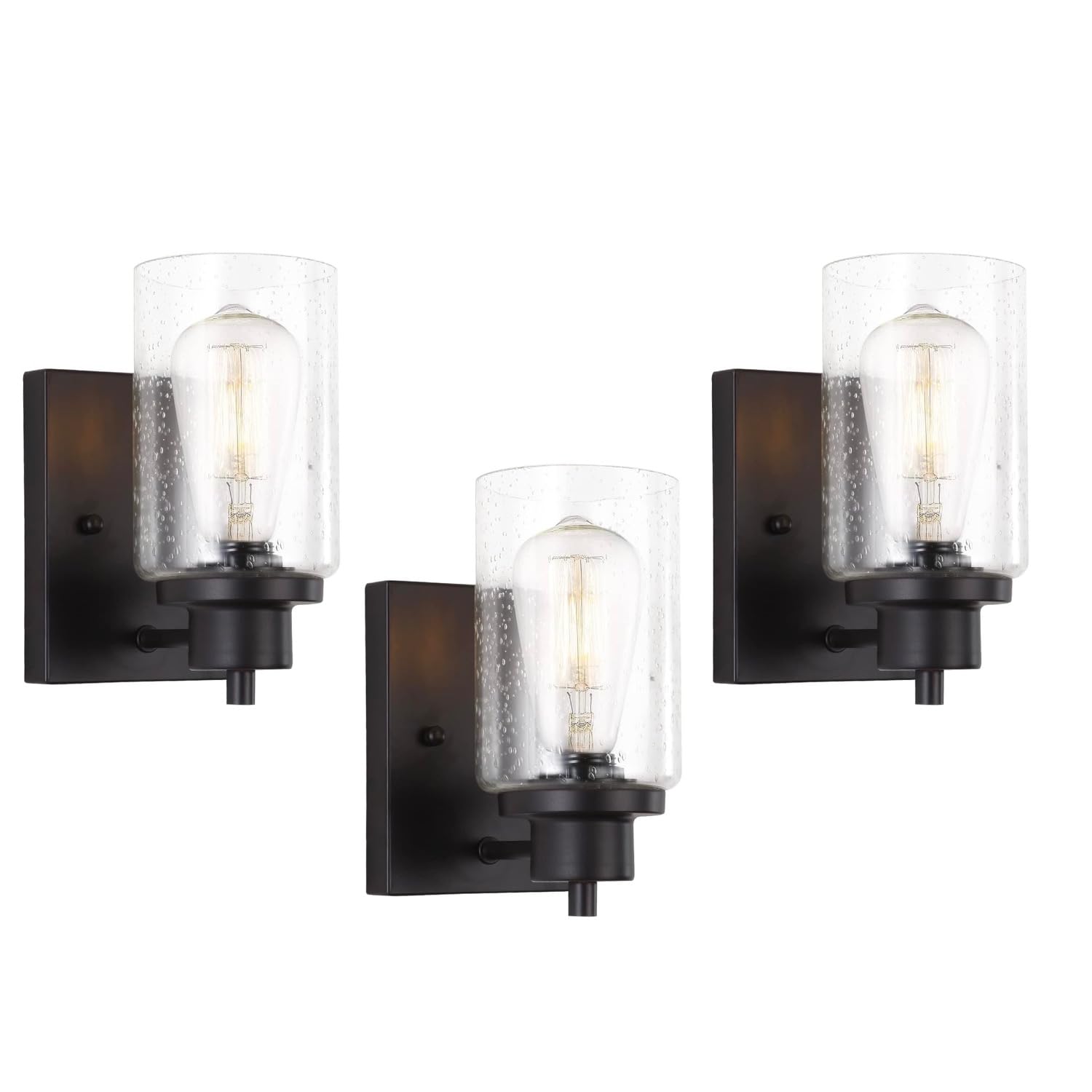 Eidonta Bath Vanity Light Fixtures, Modern Wall Sconce, Seeded Glass, 3 Pack, Black