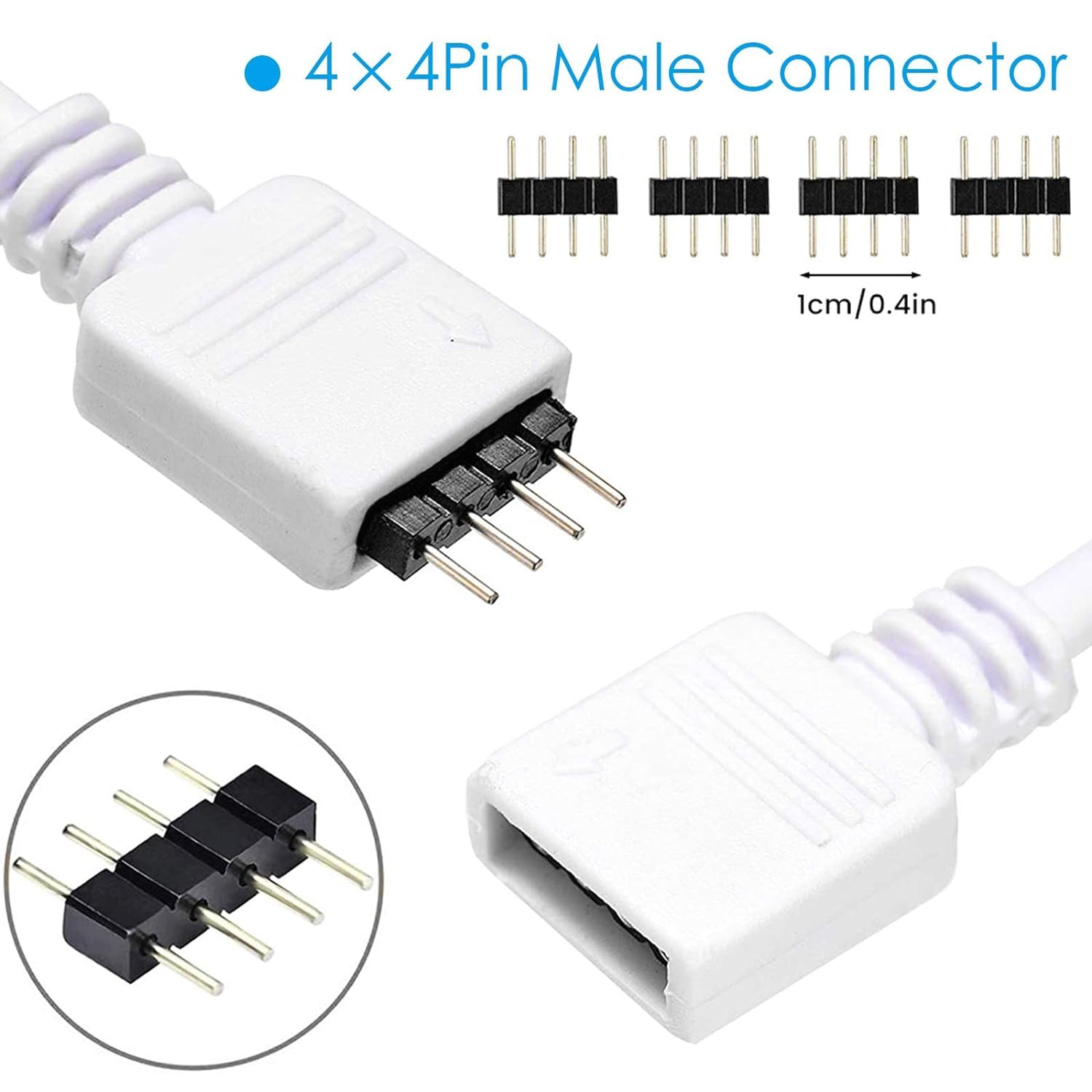 RGBZONE LED RGB Extension Cable Wire, 1.5M/4.92Ft, 4PIN for 5050 3528 2835 RGB Strip Light, White, Model 047