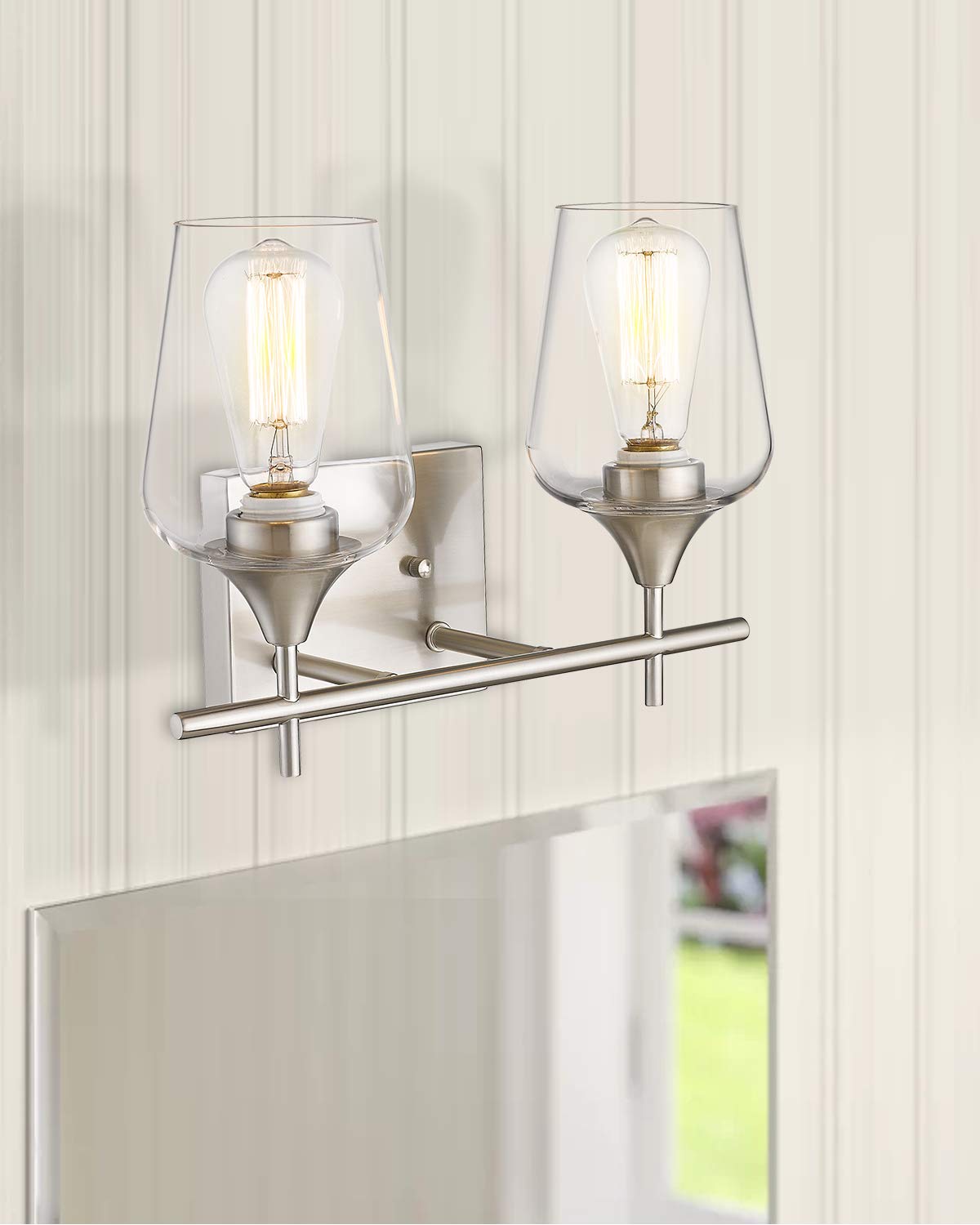 Osimir 2 Lights Bathroom Light Fixture, 15 Inch Brushed Nickel Bathroom Vanity Lights Over Mirror, Modern Farmhouse Bath Wall Sc