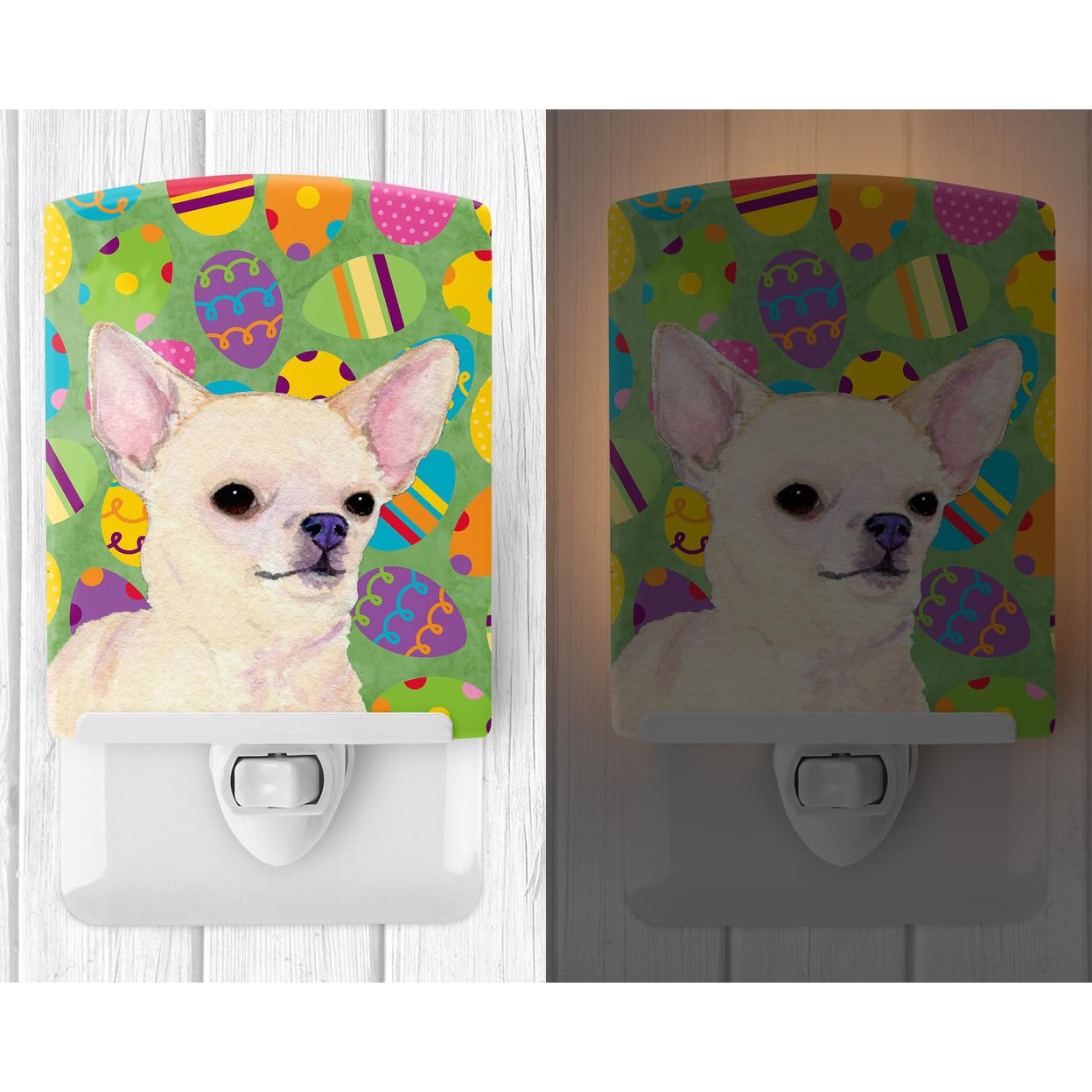 Carolines Treasures Ceramic Night Light, Chihuahua Easter Eggtravaganza, UL-Certified, 6x4x3in, Multicolor, Model SS4817CNL