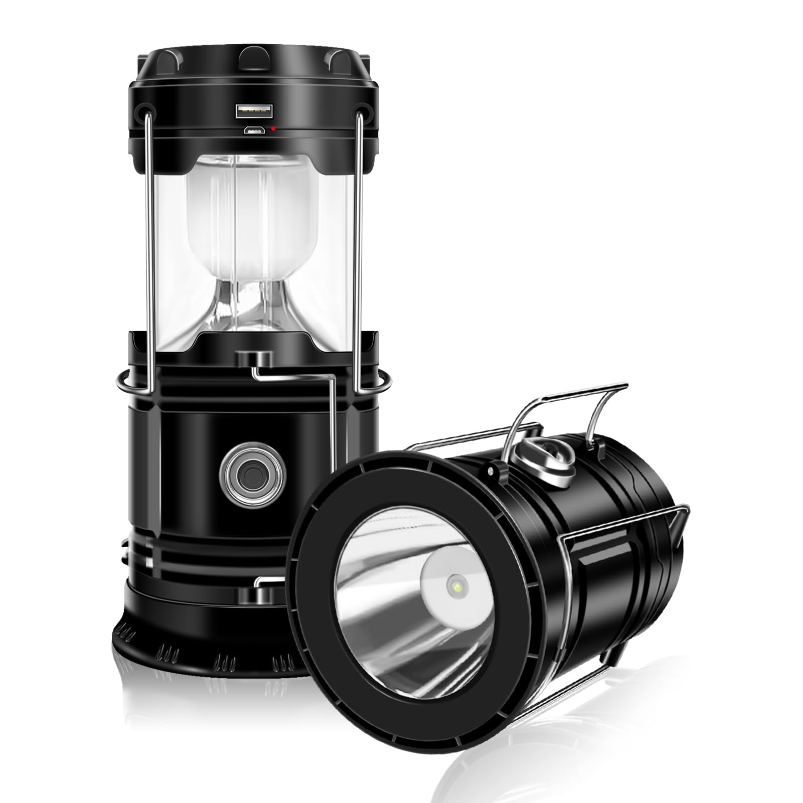 DIBMS Solar Camping Lantern 2-Pack, Collapsible LED USB Rechargeable Lights, White, Model PEC00592-DI